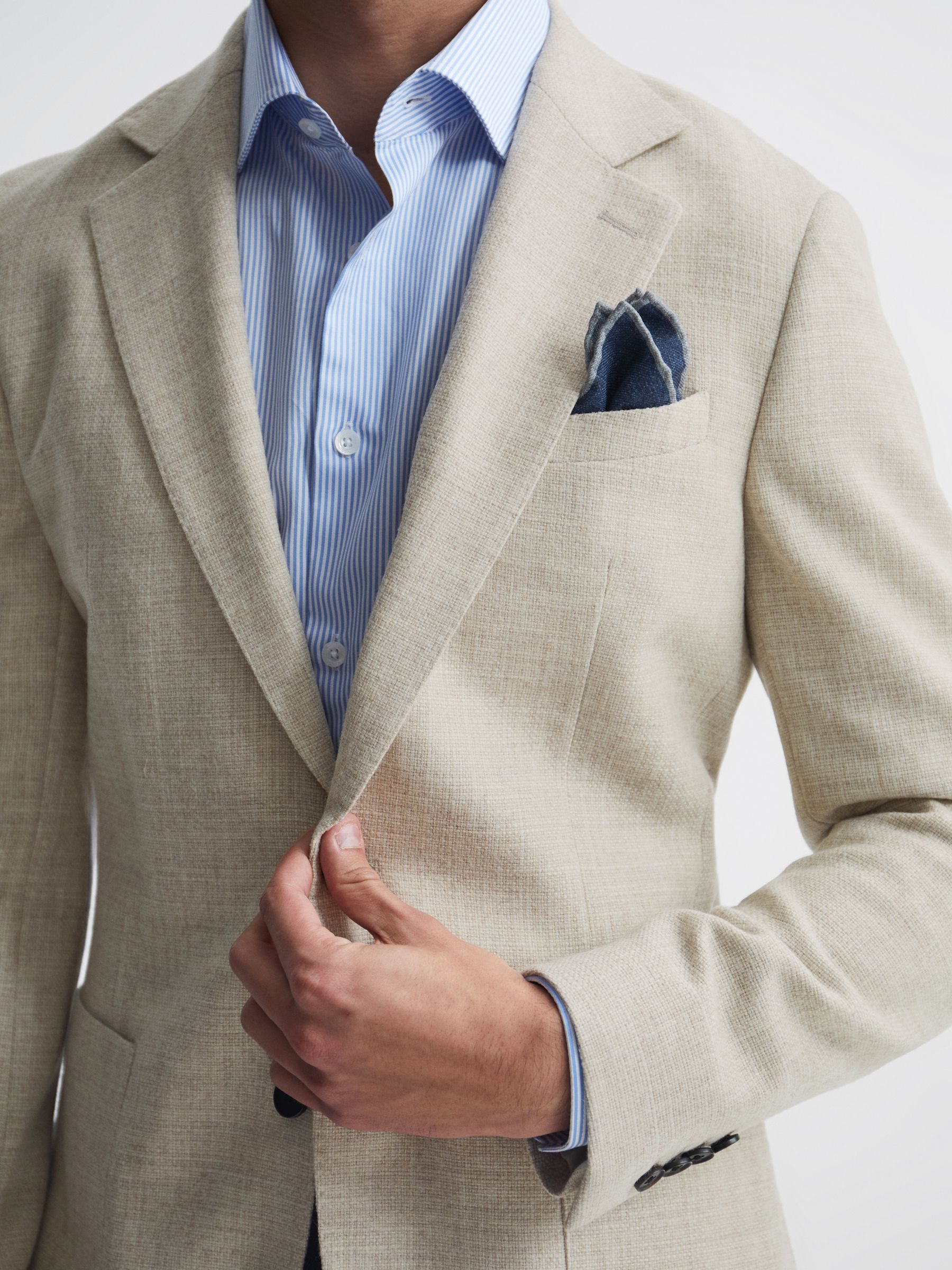 Slim Fit Textured Wool Blend Blazer in Oatmeal - Image 4 of 7