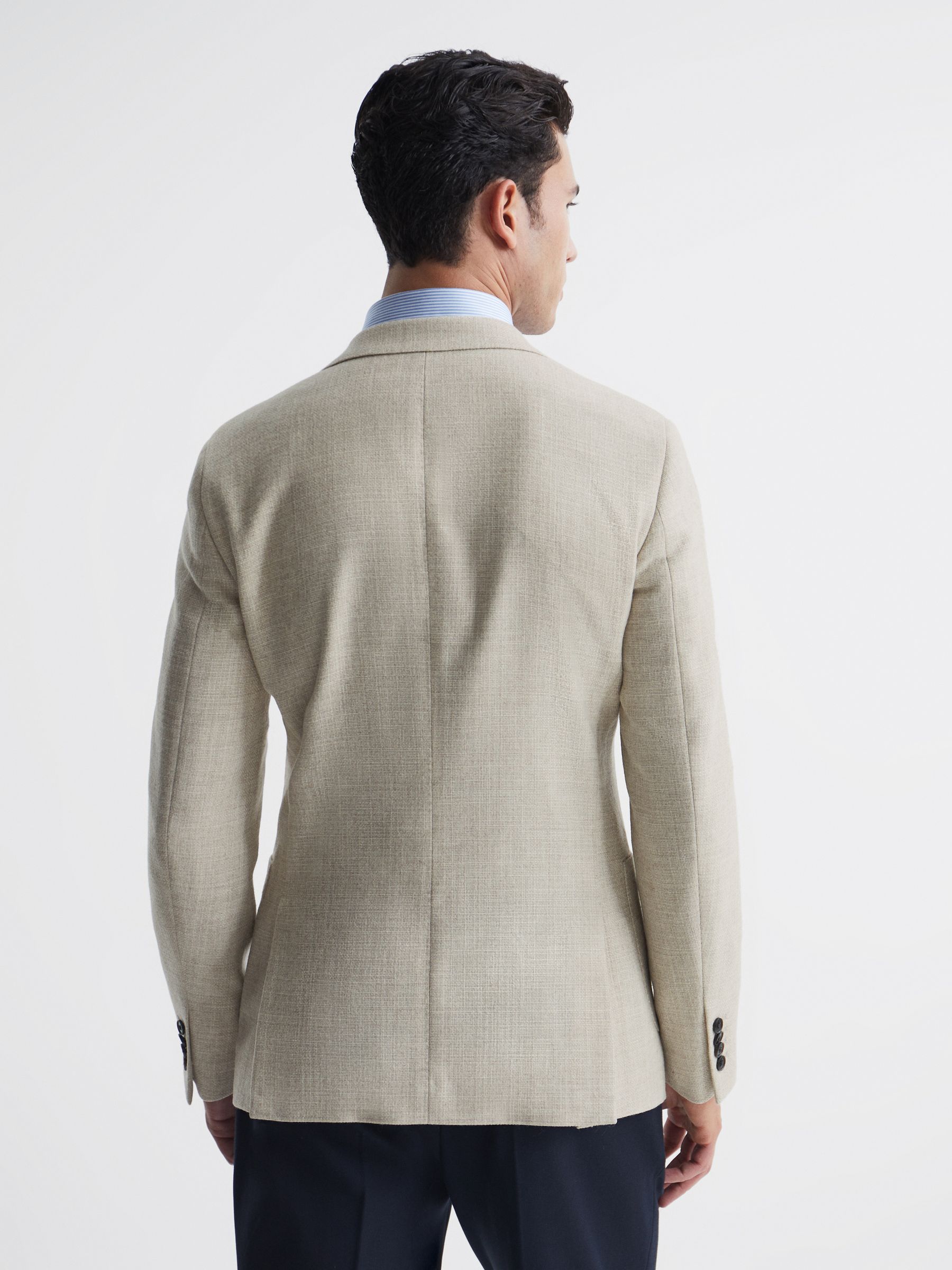 Slim Fit Textured Wool Blend Blazer in Oatmeal - Image 5 of 7