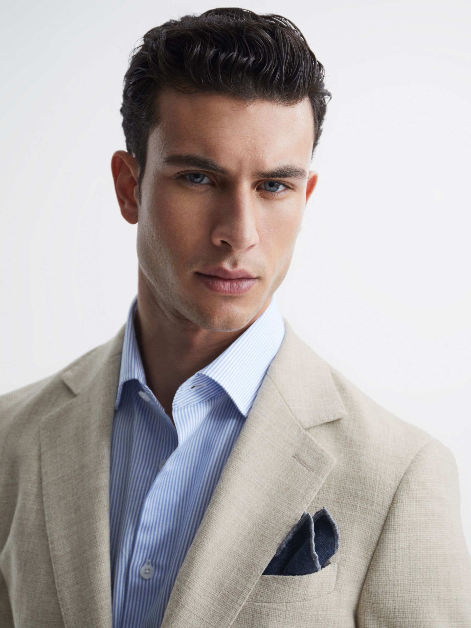 Slim Fit Textured Wool Blend Blazer in Oatmeal - Image 6 of 7
