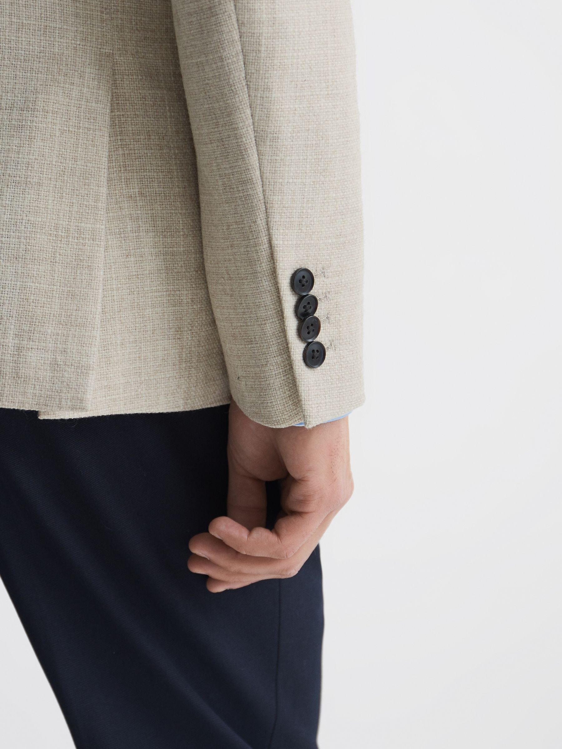Slim Fit Textured Wool Blend Blazer in Oatmeal - Image 7 of 7