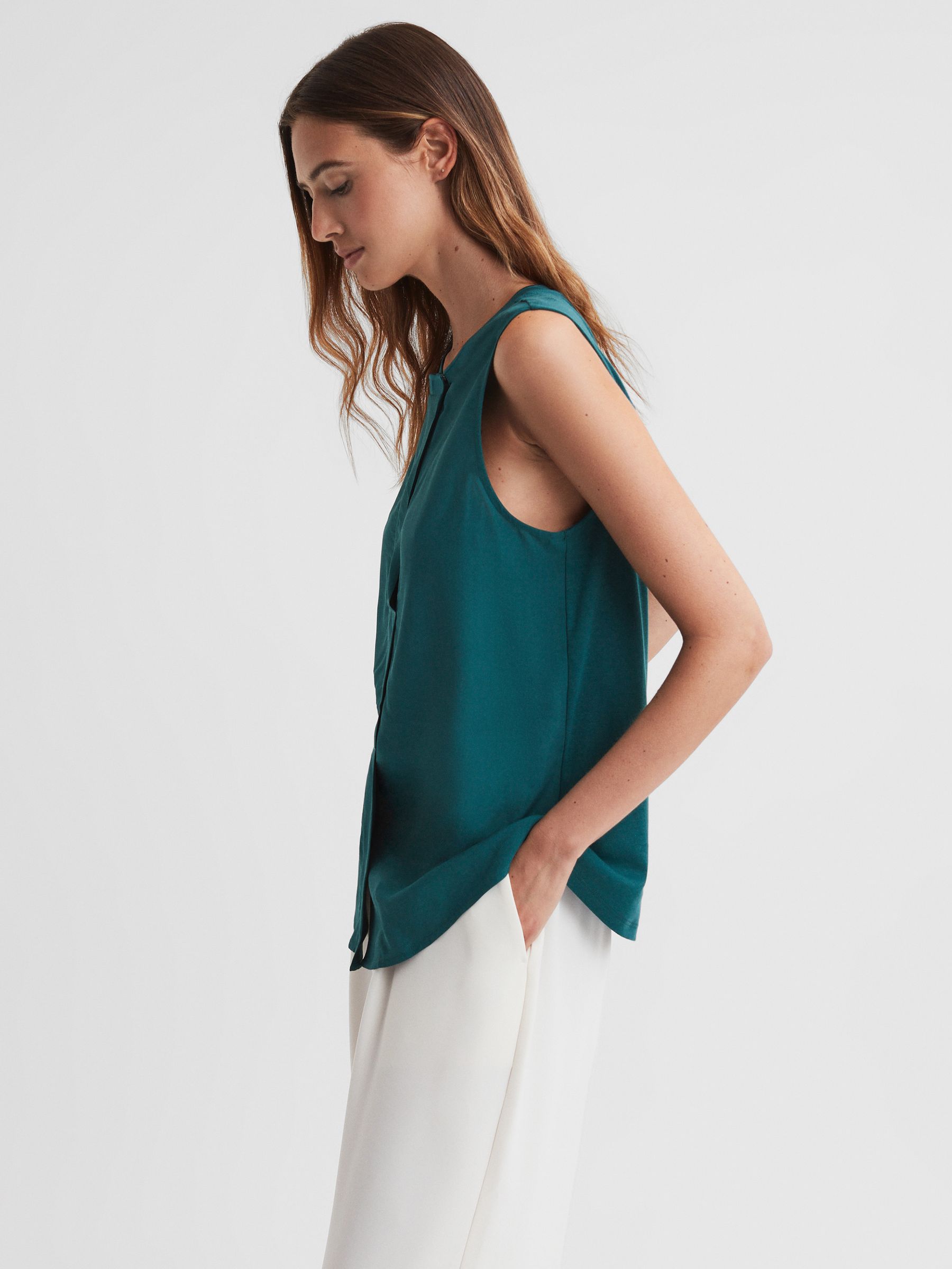 Sleeveless Press-Stud Blouse in Teal - Image 3 of 4