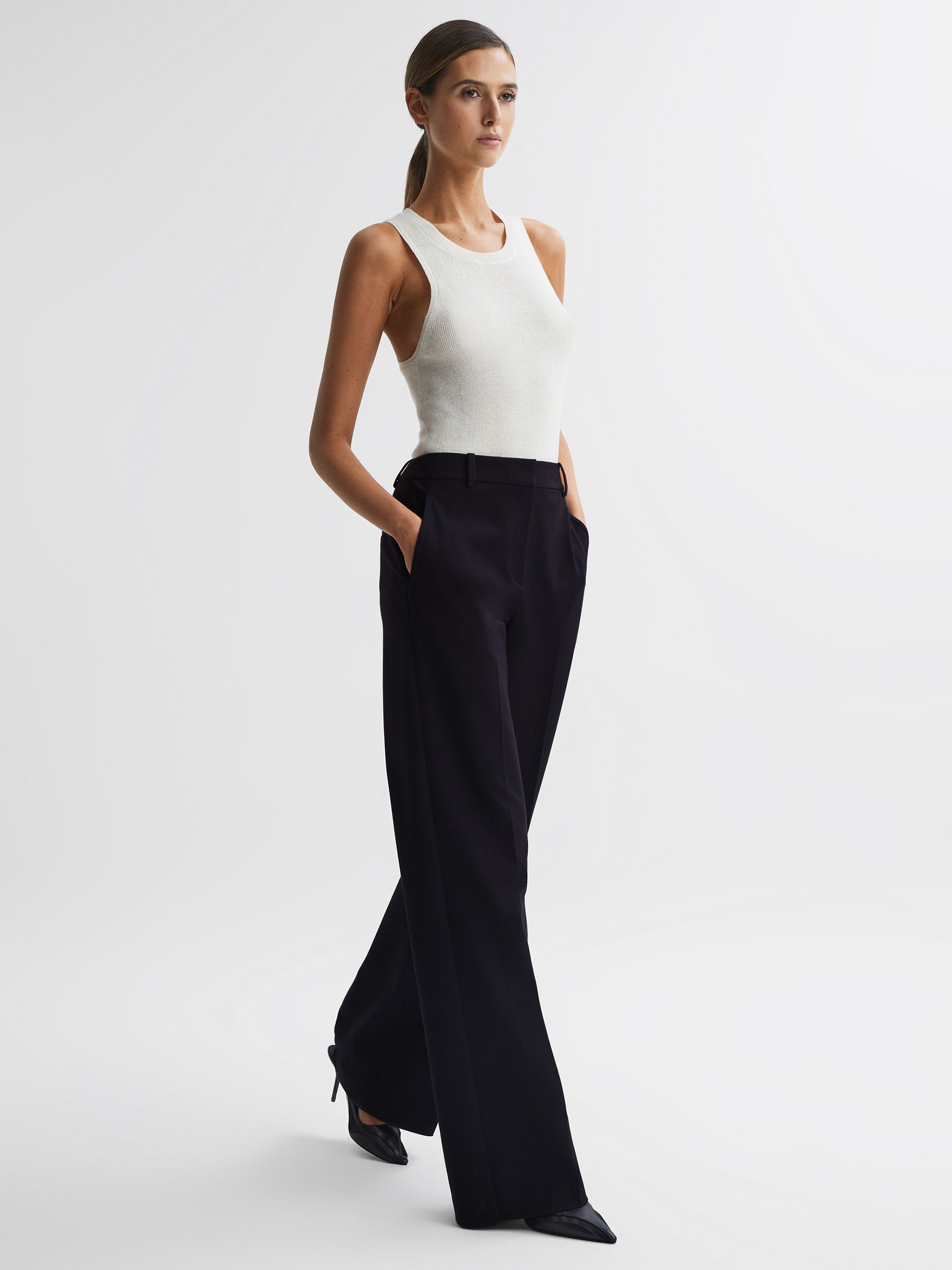 Wide Leg Trousers in Navy - Image 1 of 5