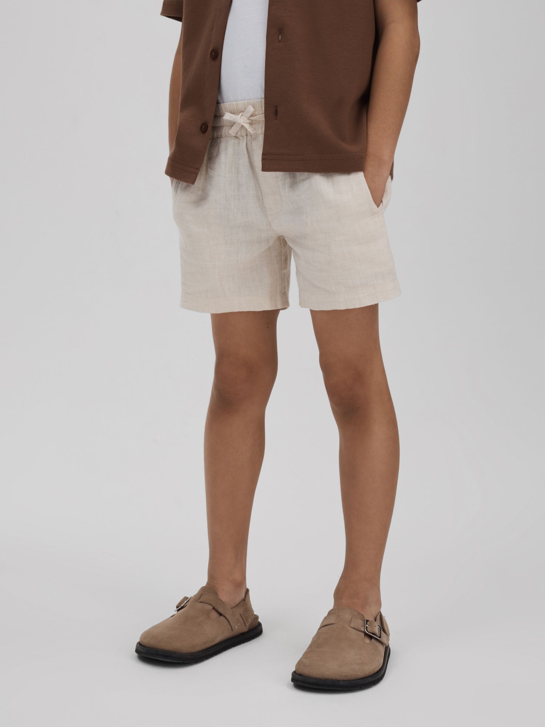 Teen Linen Drawstring Shorts in Stone - Image 2 of 2
