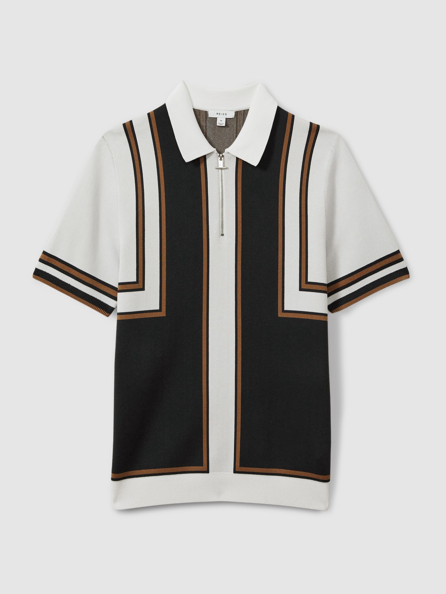 Knitted Half-Zip Polo Shirt in Navy/White - Image 2 of 5