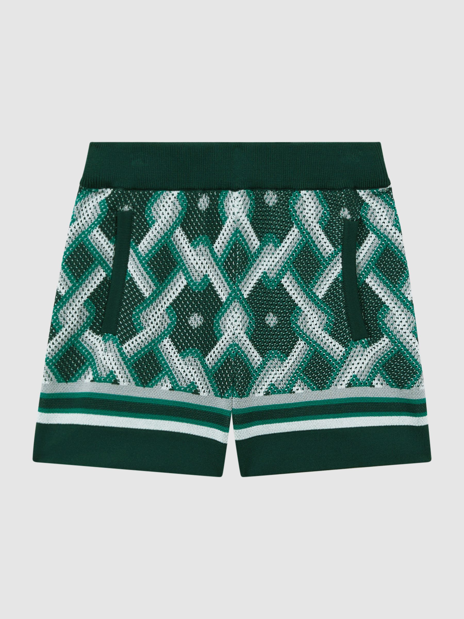 Teen Knitted Elasticated Waistband Shorts in Green Multi - Image 2 of 6