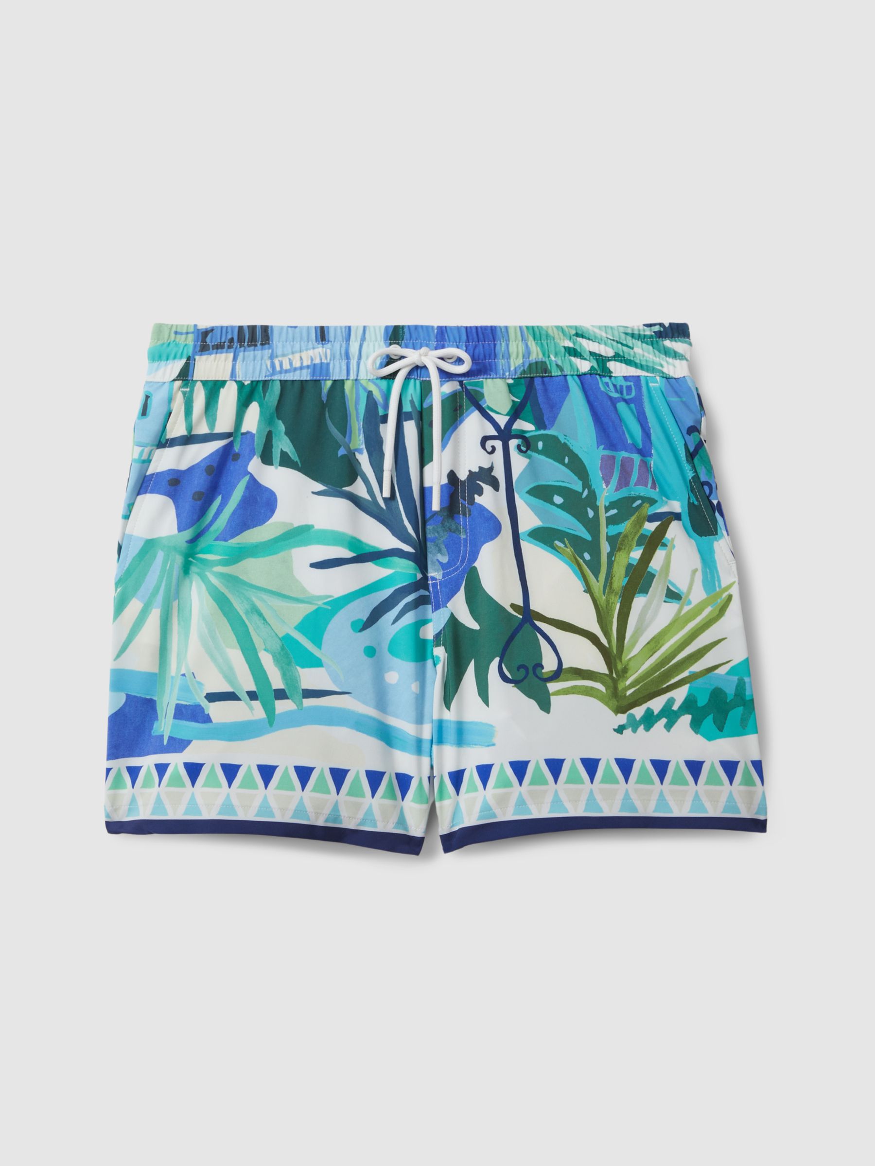 Printed Drawstring Waist Swim Shorts in Green Multi - Image 2 of 6
