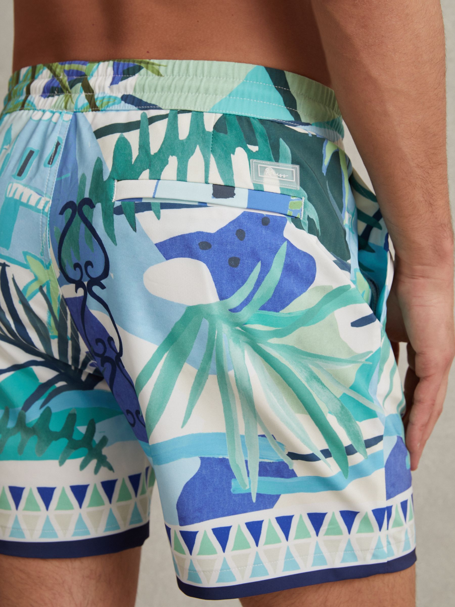 Printed Drawstring Waist Swim Shorts in Green Multi - Image 5 of 6