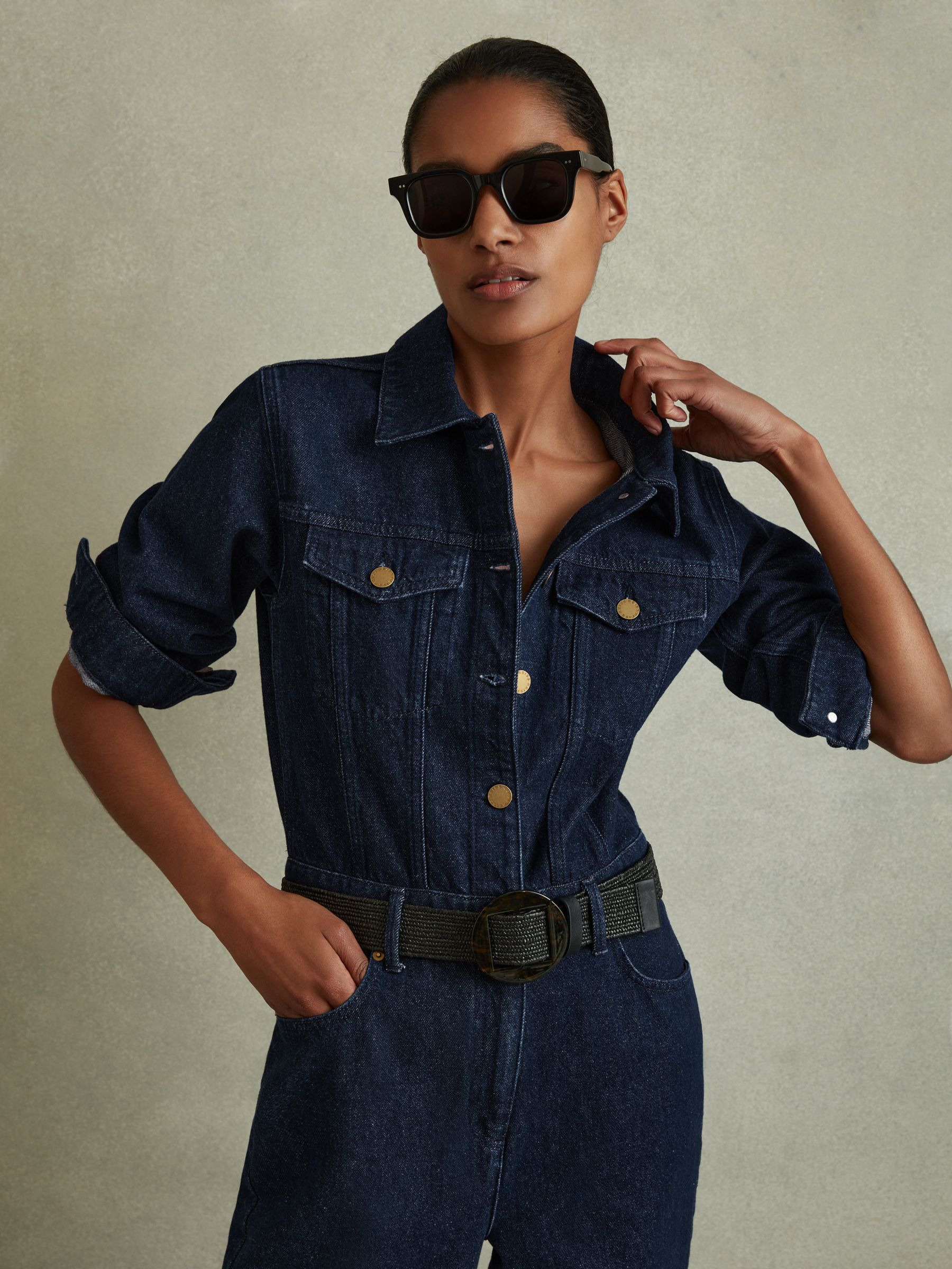 Relaxed Denim Jumpsuit in Indigo - Image 3 of 6