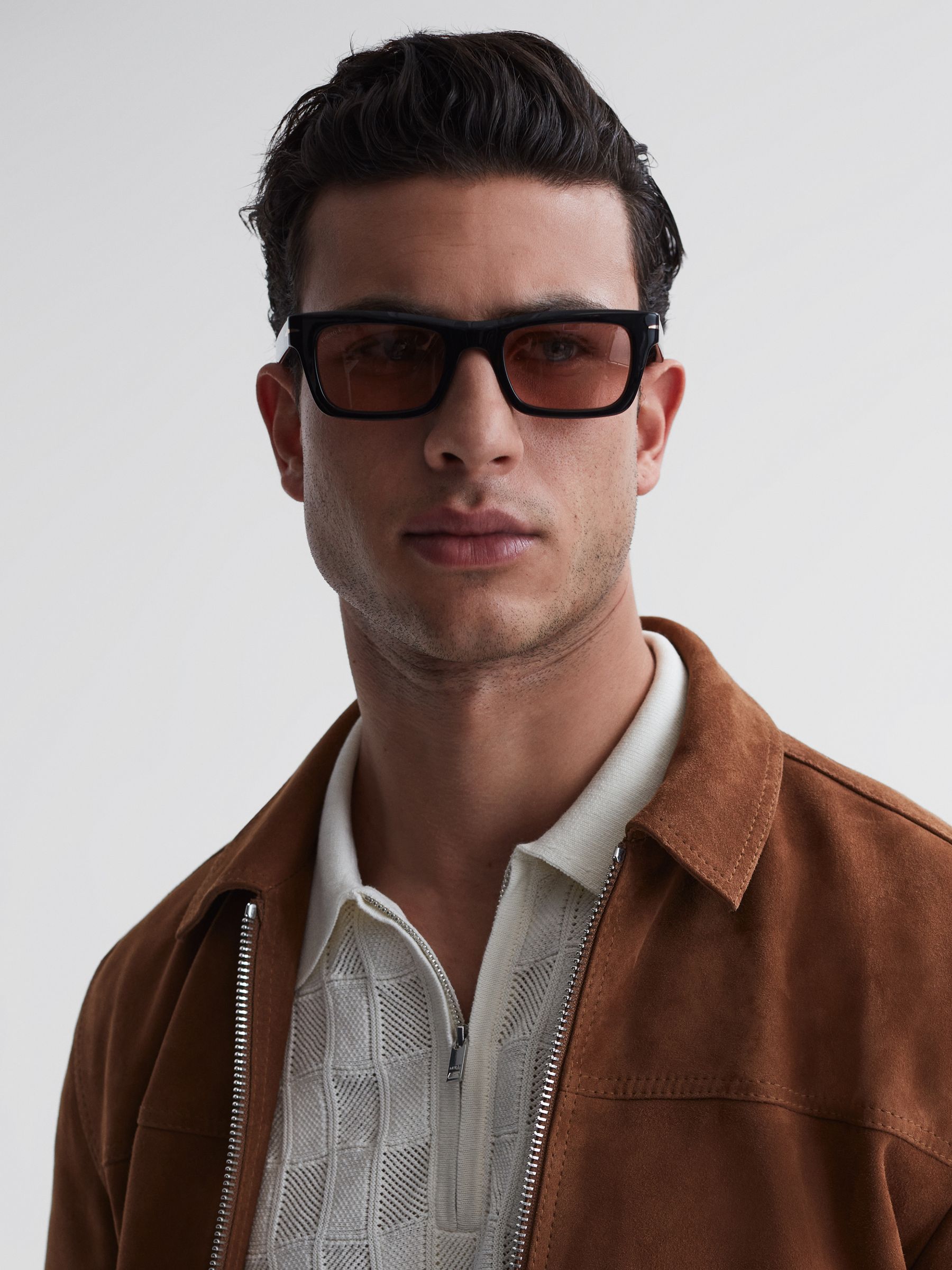 Eyewear by David Beckham Rectangular Sunglasses in Black - Image 2 of 4