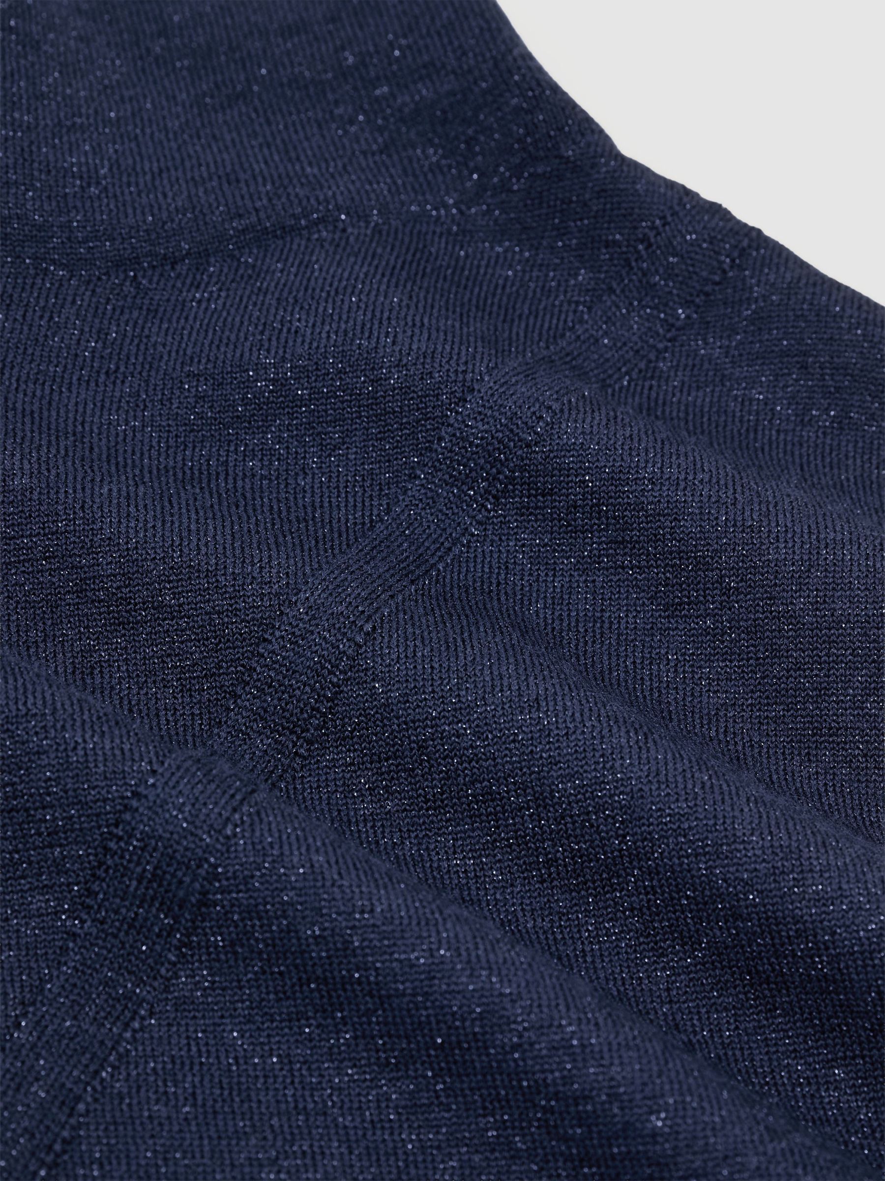 Wool-Blend Metallic-Knit Funnel-Neck Vest in Dark Blue - Image 7 of 7