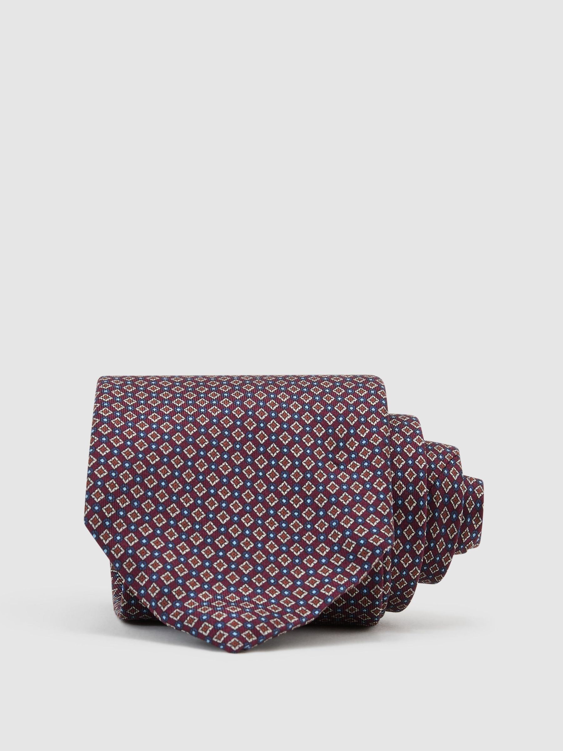 Silk Twill Micro Diamond-Print Tie in Burgundy - Image 1 of 5