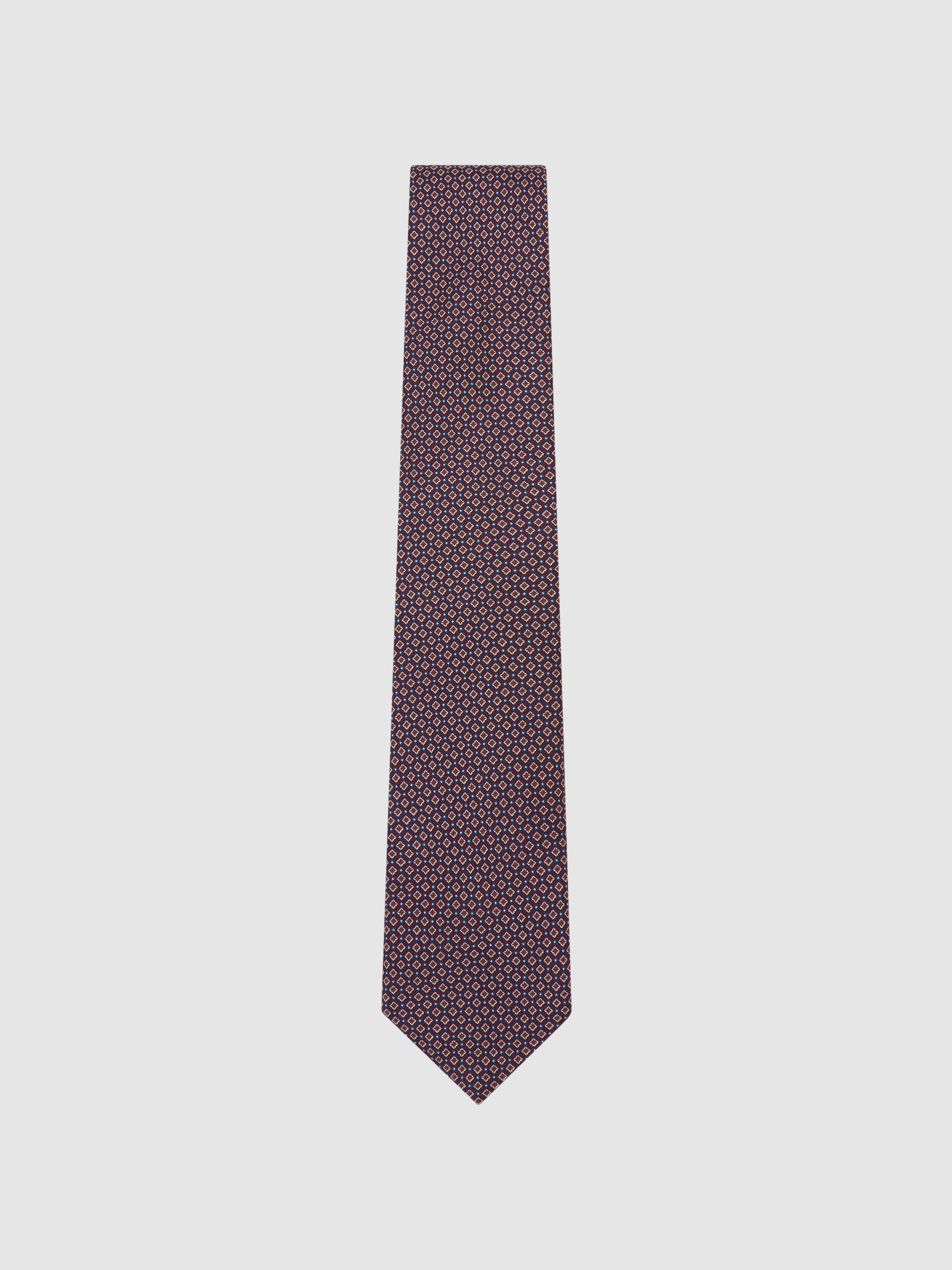 Silk Twill Micro Diamond-Print Tie in Burgundy - Image 2 of 5 Silk Twill Micro Diamond-Print Tie in Burgundy - Image 2 of 5
