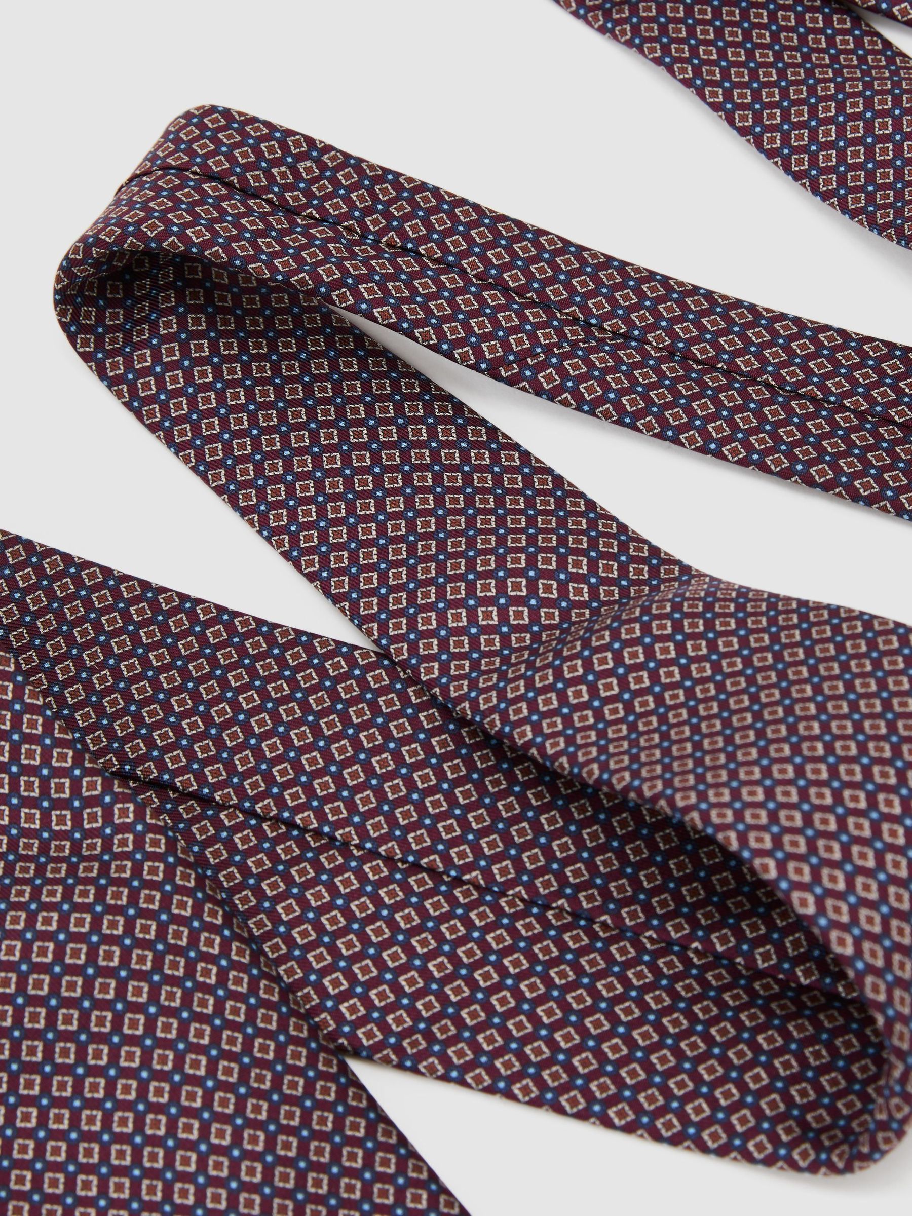 Silk Twill Micro Diamond-Print Tie in Burgundy - Image 3 of 5
