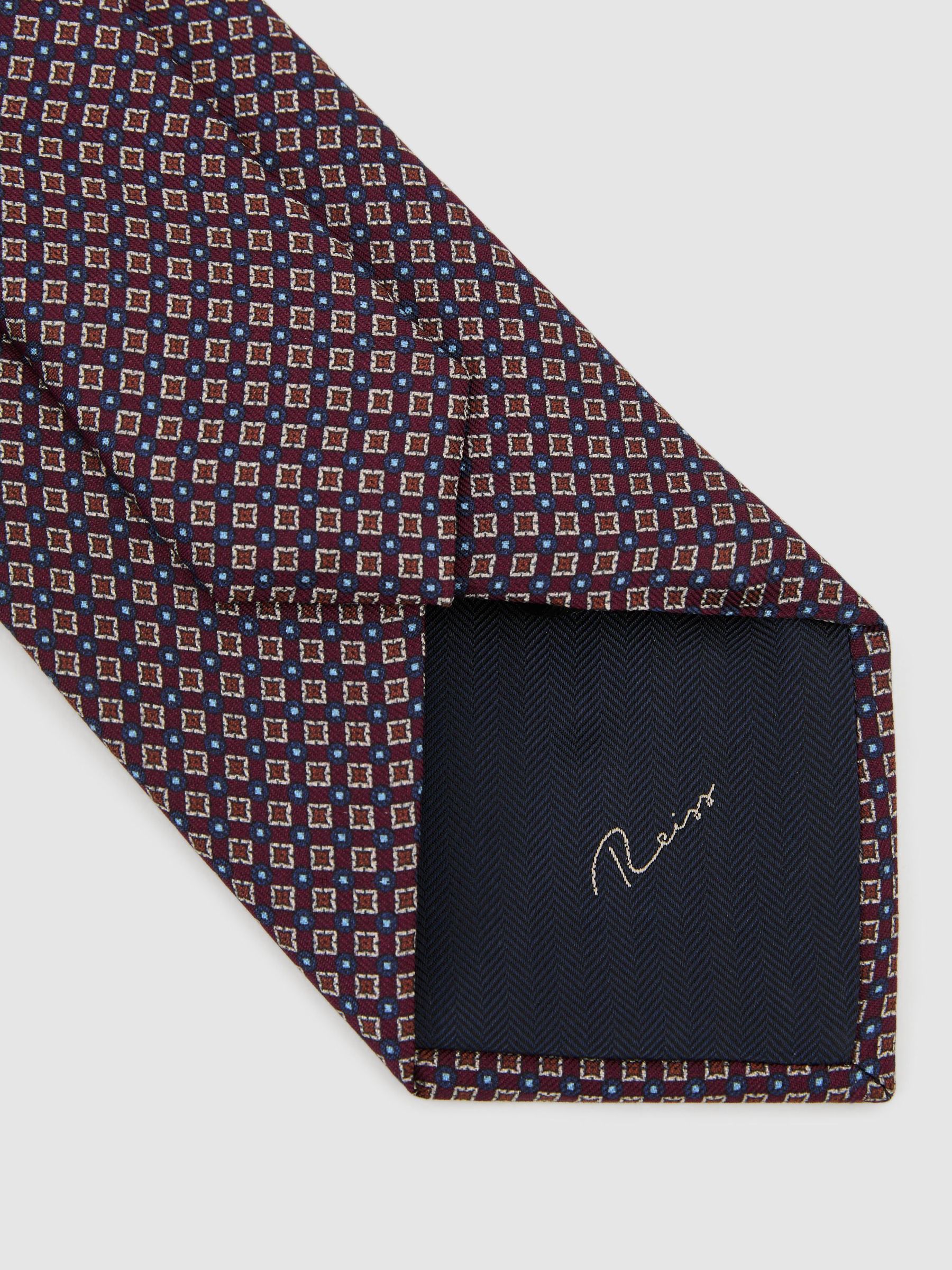 Silk Twill Micro Diamond-Print Tie in Burgundy - Image 4 of 5