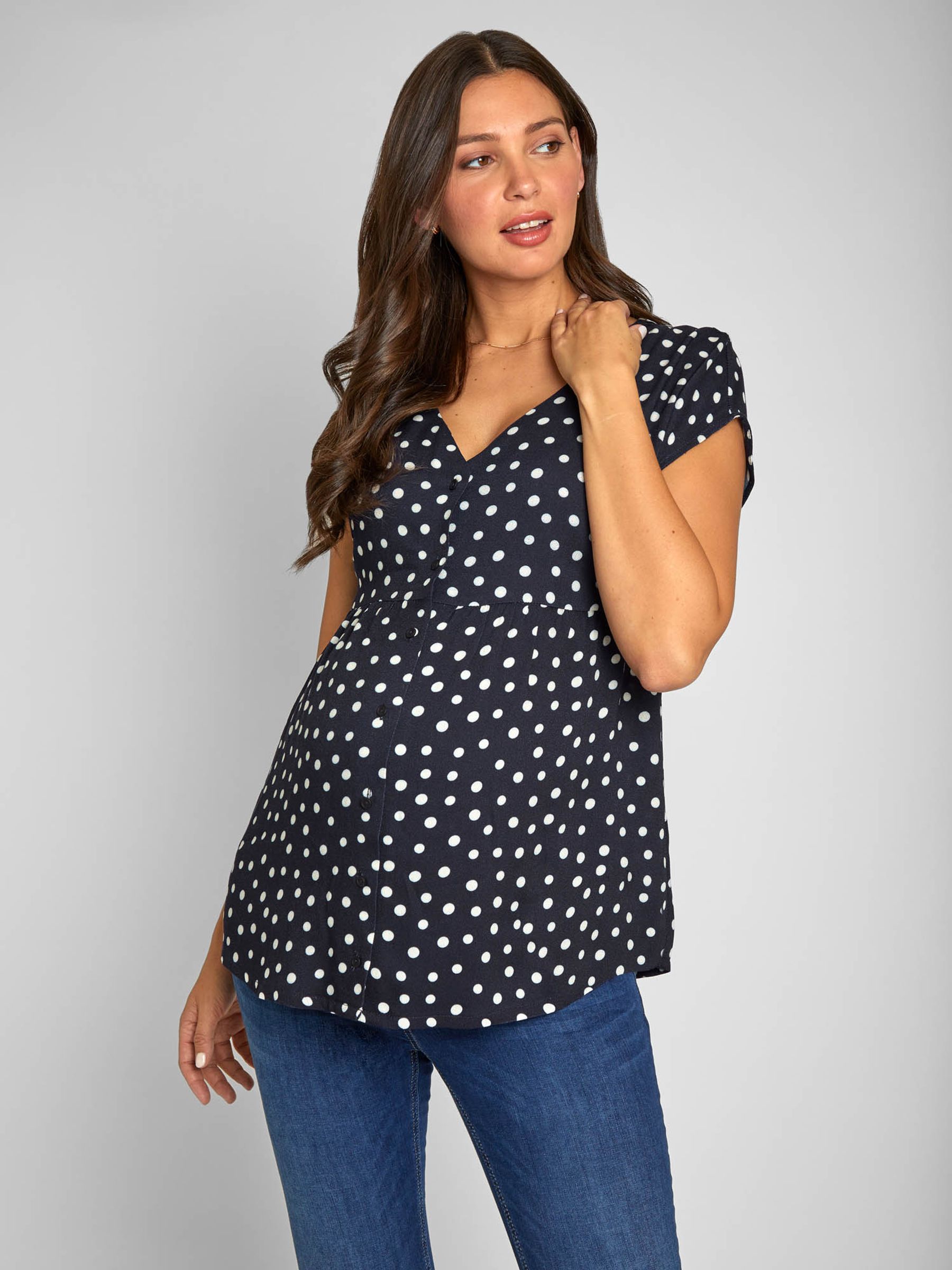 Navy Spot Maternity Blouse - Image 5 of 7