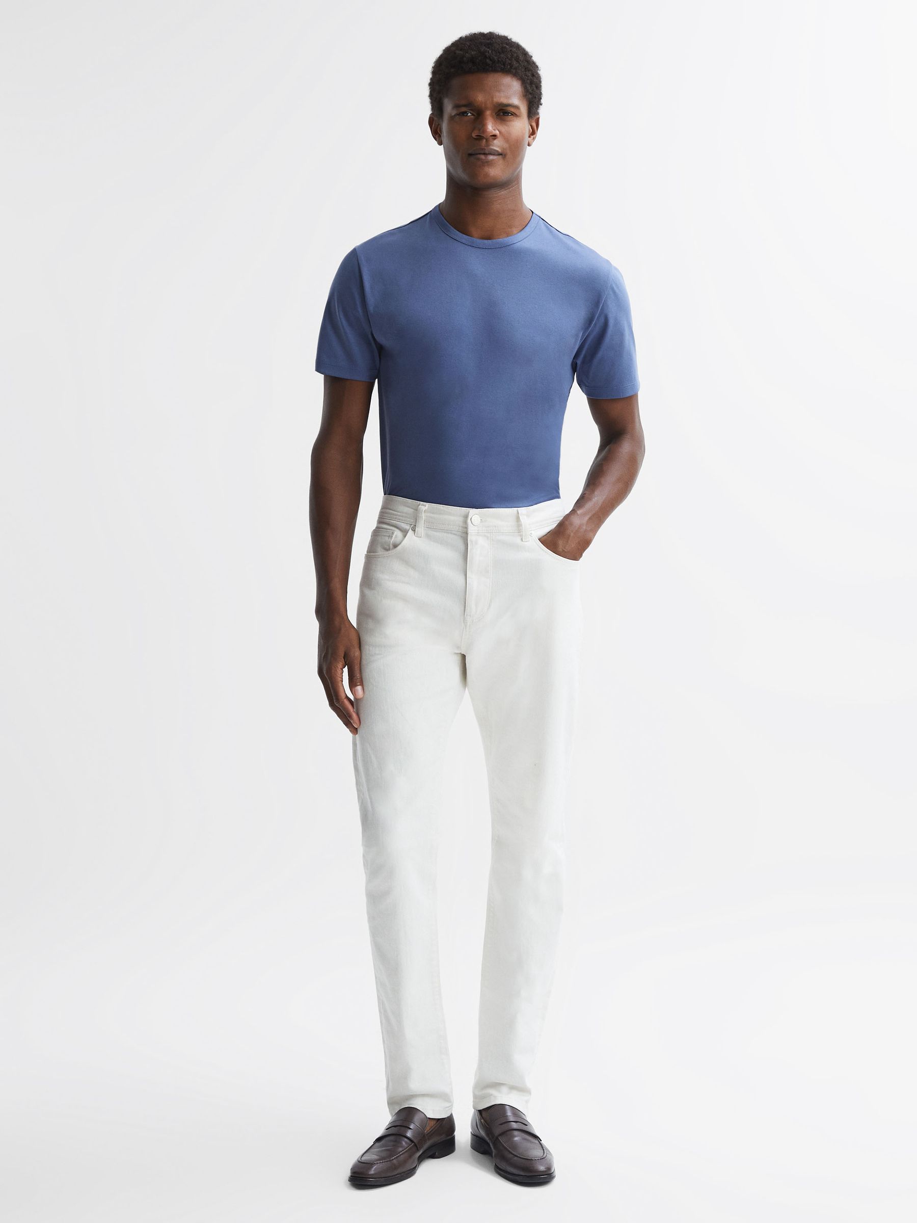 Mercerised Cotton Crew Neck T-Shirt in Airforce Blue - Image 10 of 11