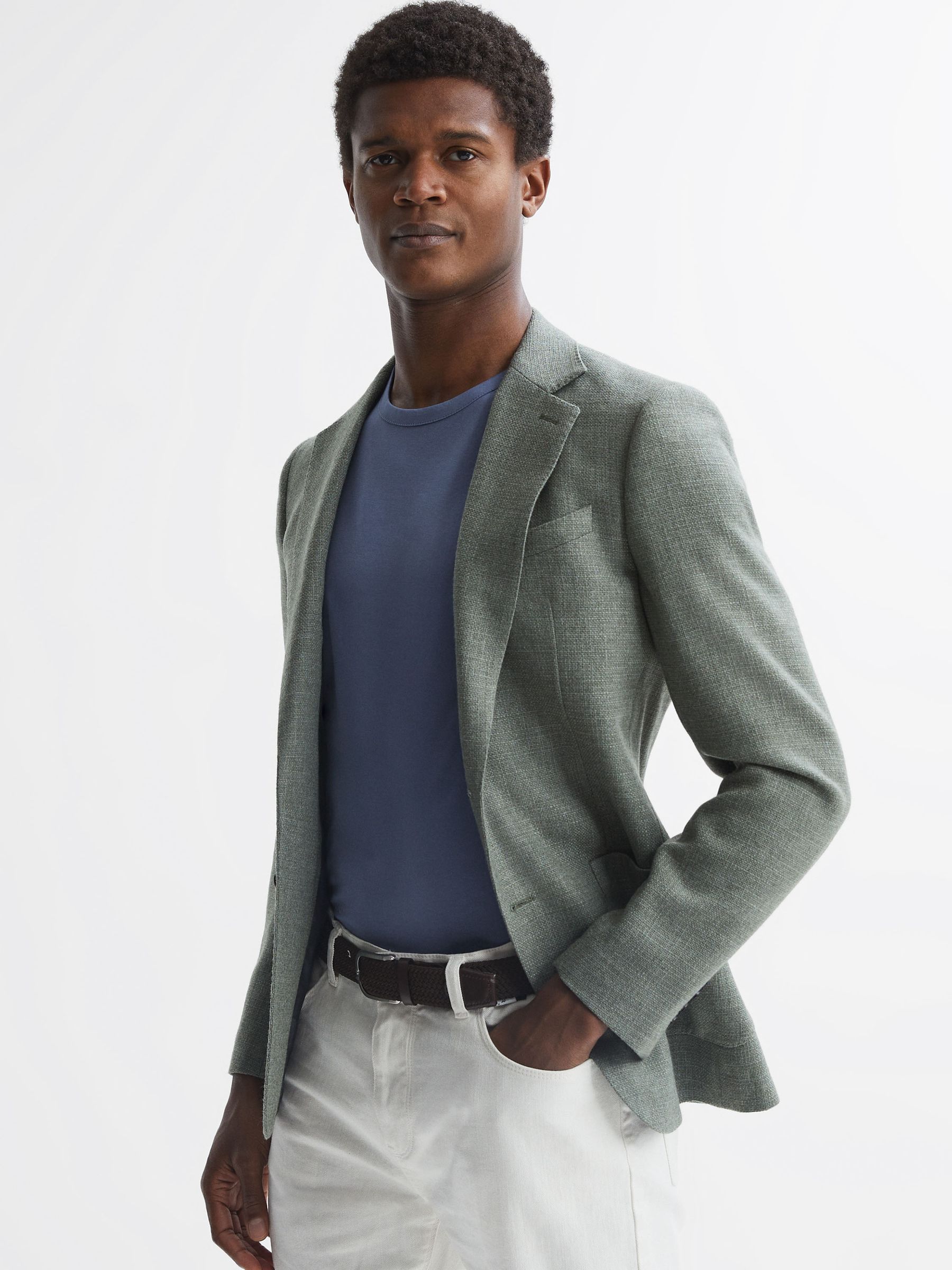 Mercerised Cotton Crew Neck T-Shirt in Airforce Blue - Image 4 of 11