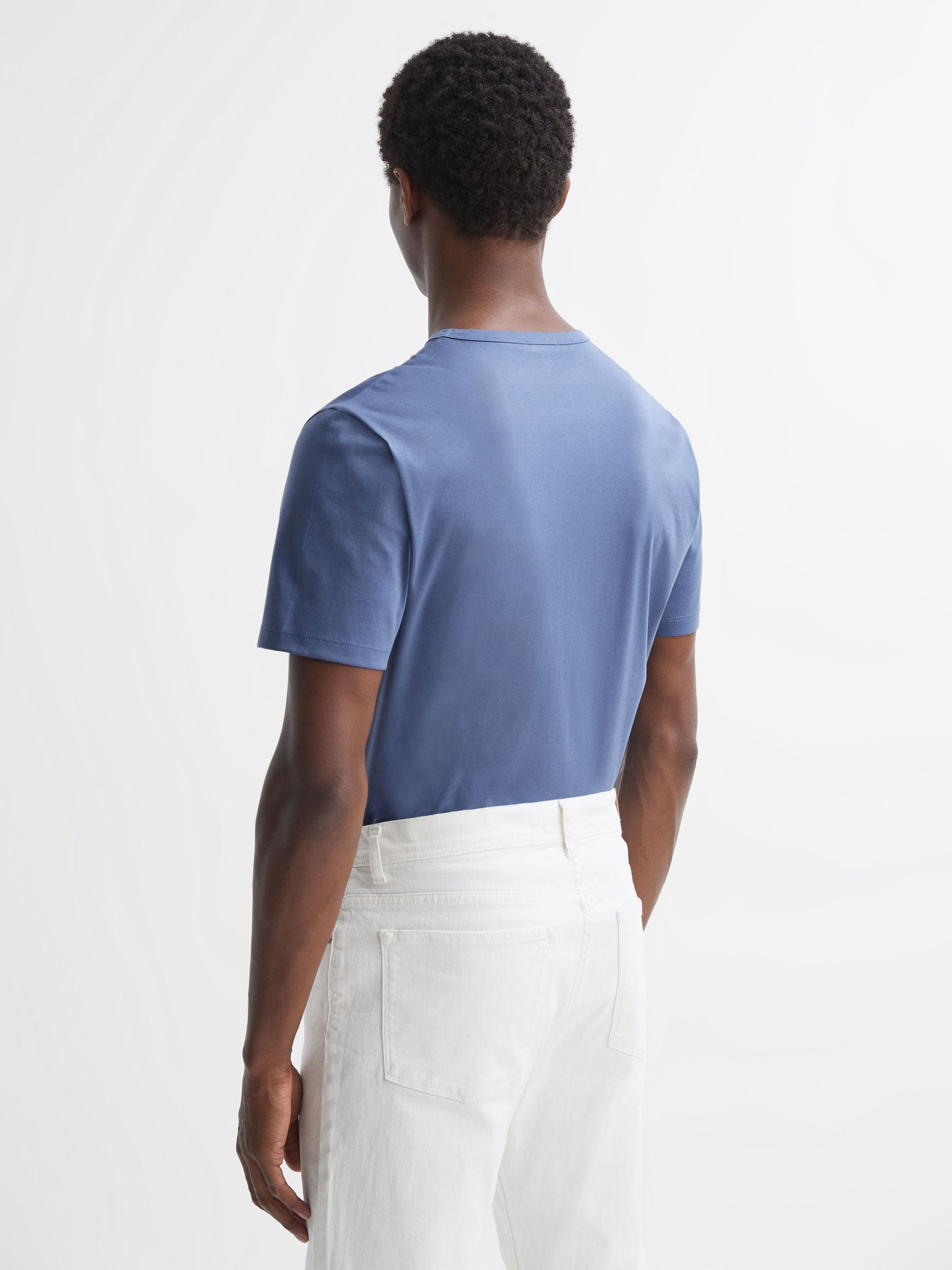 Mercerised Cotton Crew Neck T-Shirt in Airforce Blue - Image 7 of 11