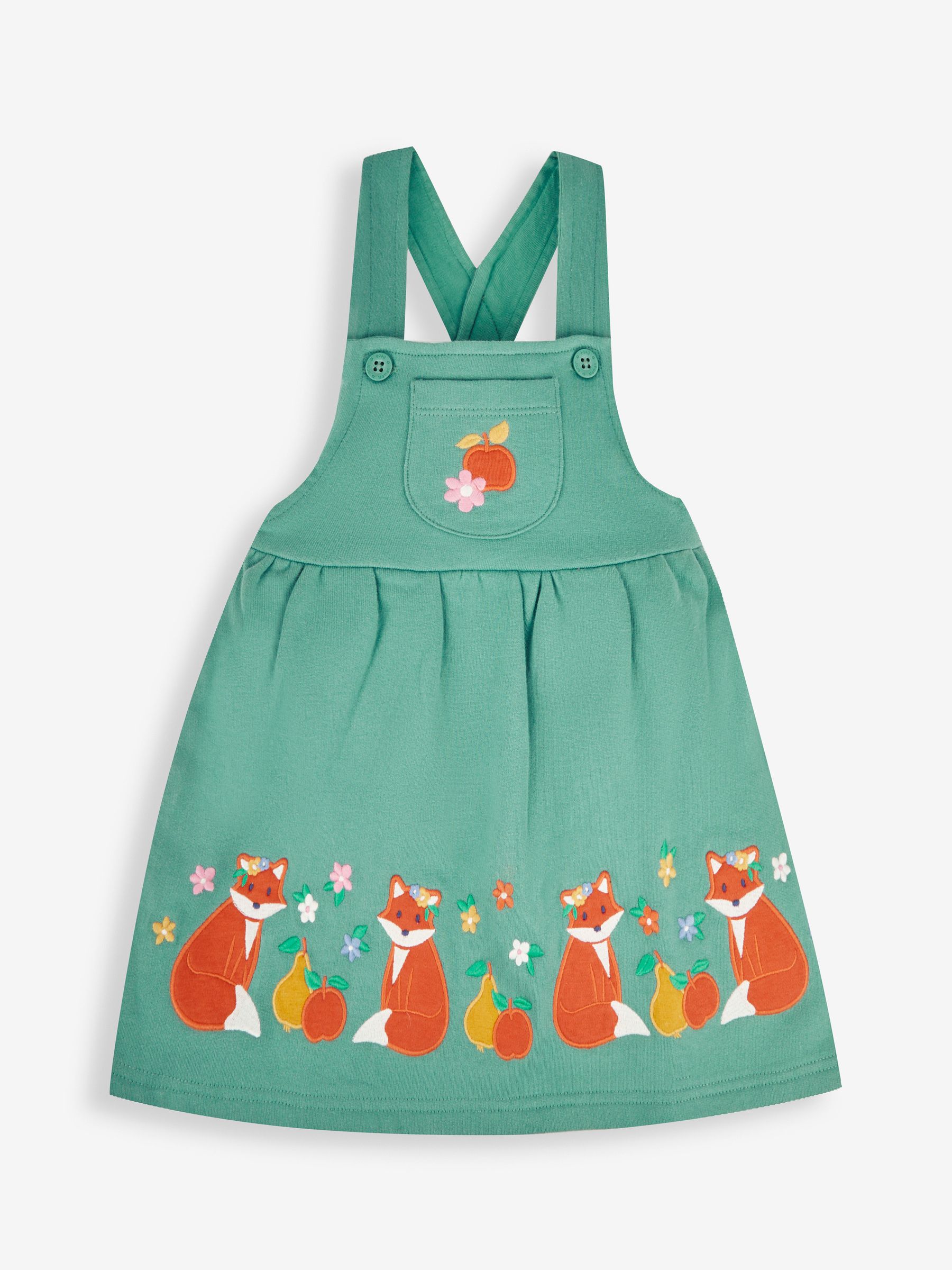 Green Fox & Fruit Girls' 2-Piece Appliqué Pinafore Dress & Top Set - Image 2 of 6