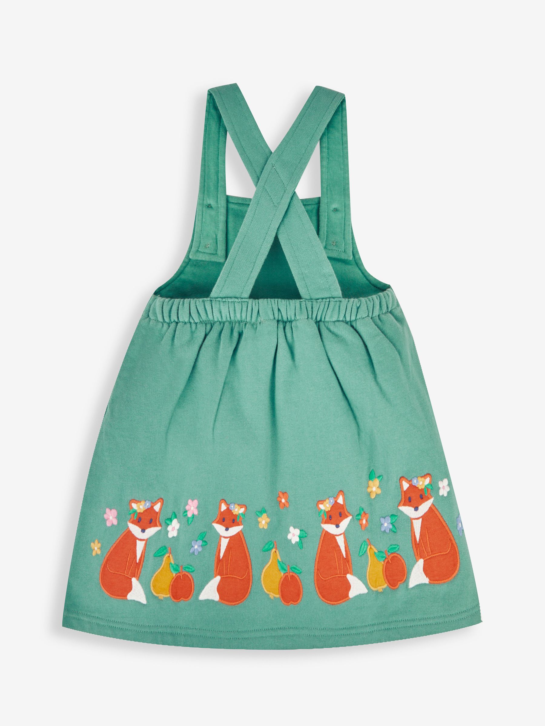 Green Fox & Fruit Girls' 2-Piece Appliqué Pinafore Dress & Top Set - Image 3 of 6