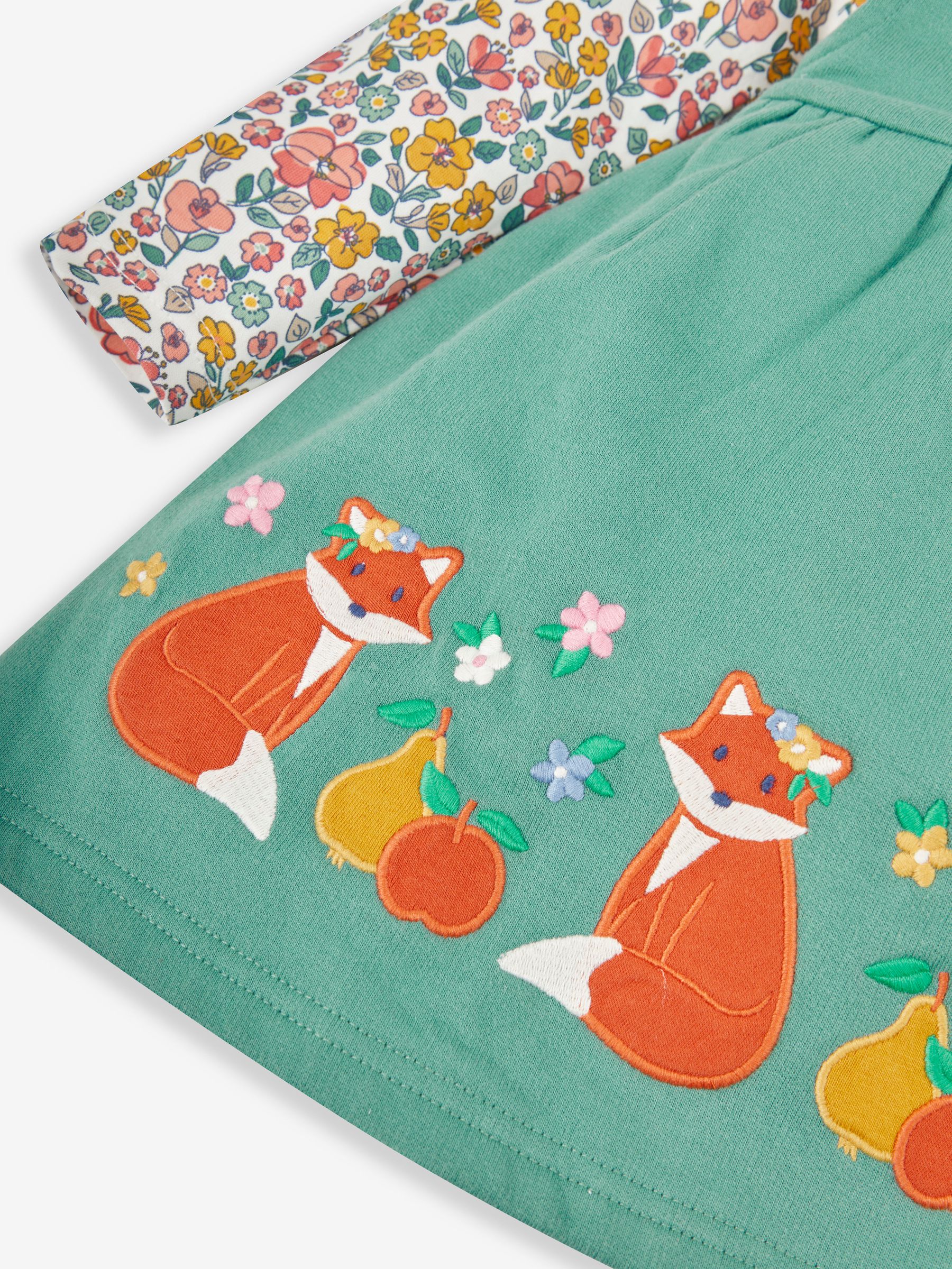 Green Fox & Fruit Girls' 2-Piece Appliqué Pinafore Dress & Top Set - Image 5 of 6