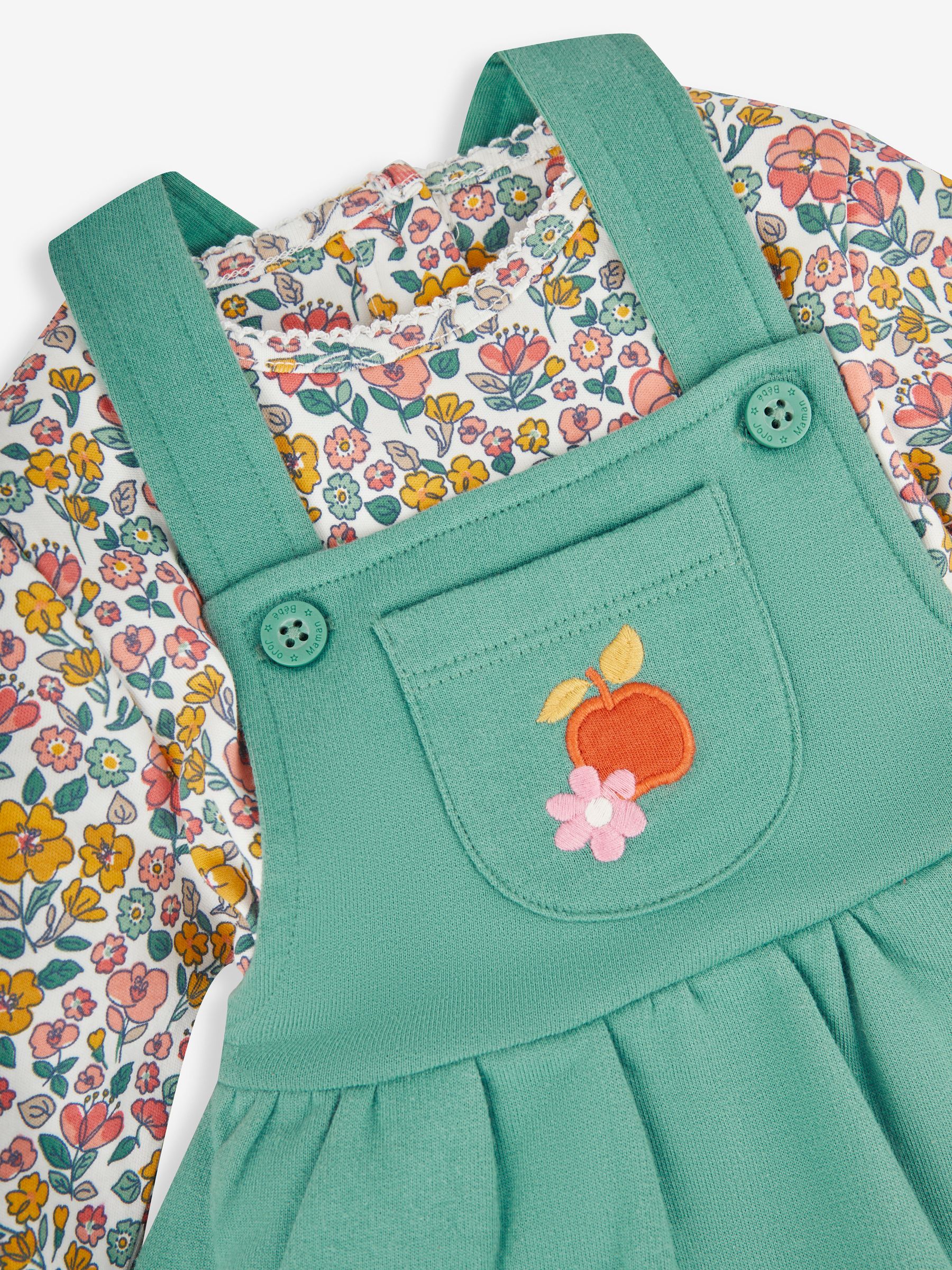 Green Fox & Fruit Girls' 2-Piece Appliqué Pinafore Dress & Top Set - Image 6 of 6