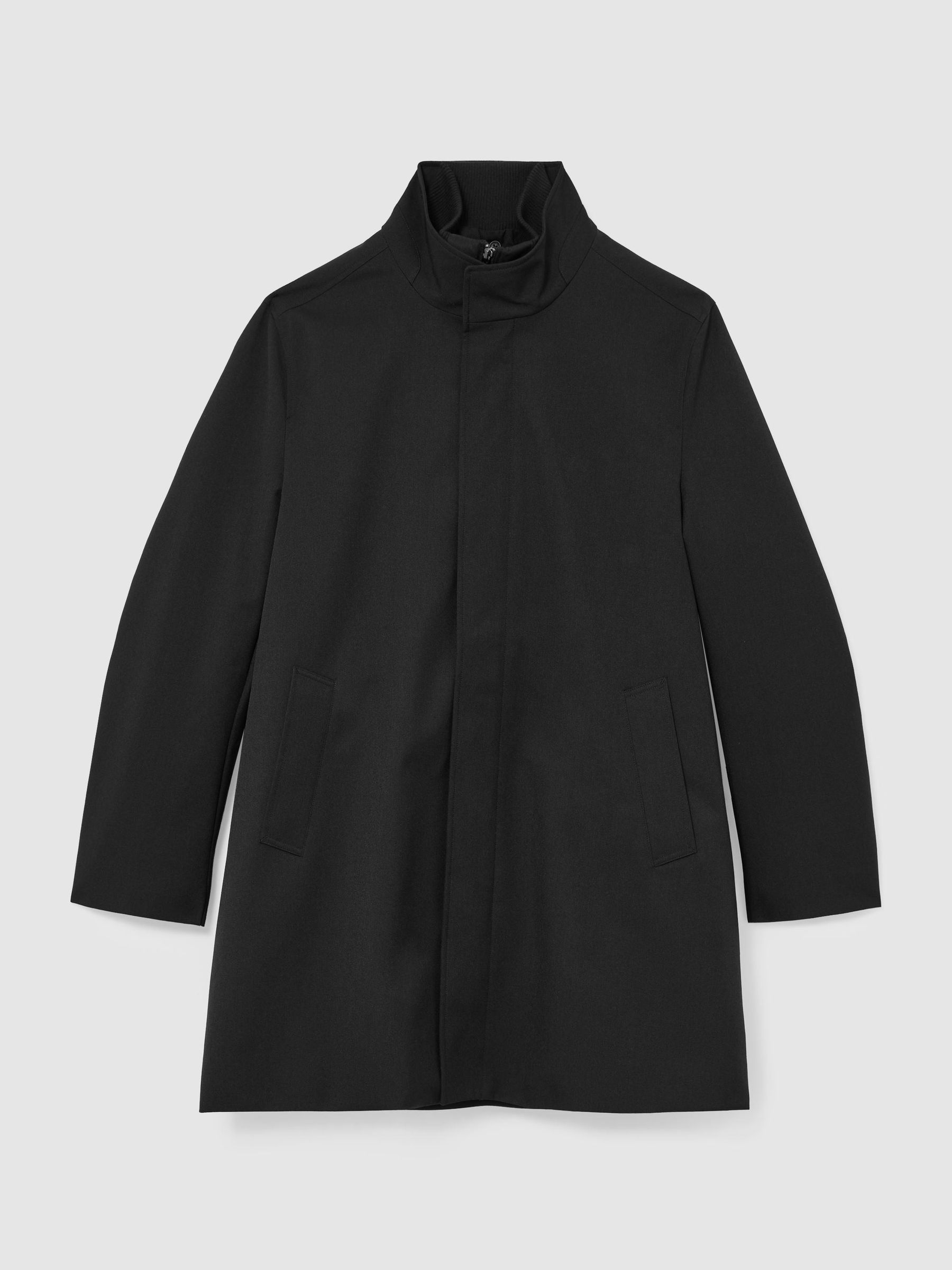 Hybrid Gilet-Insert Funnel-Neck Overcoat in Black - Image 2 of 8