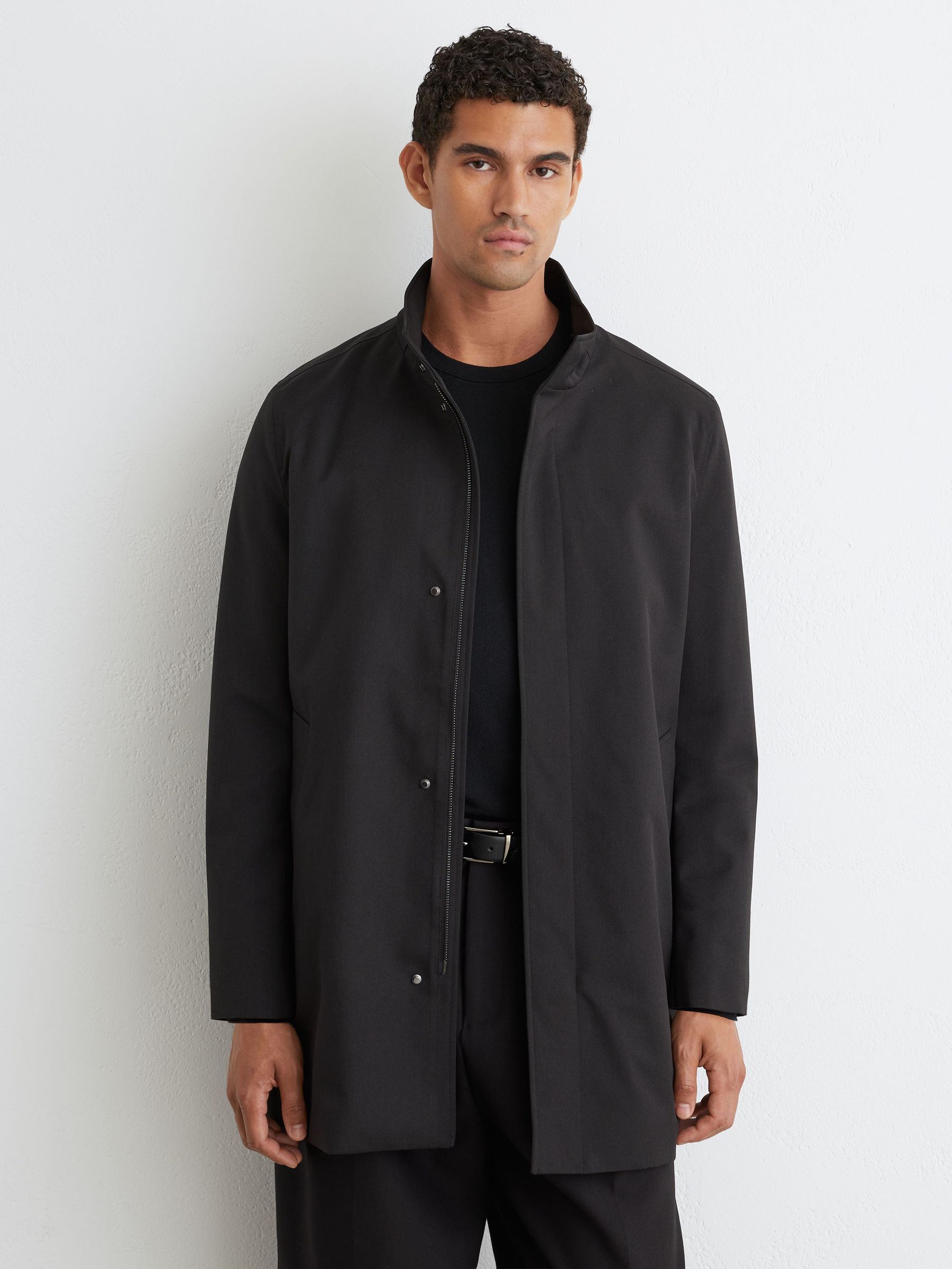 Hybrid Gilet-Insert Funnel-Neck Overcoat in Black - Image 3 of 8