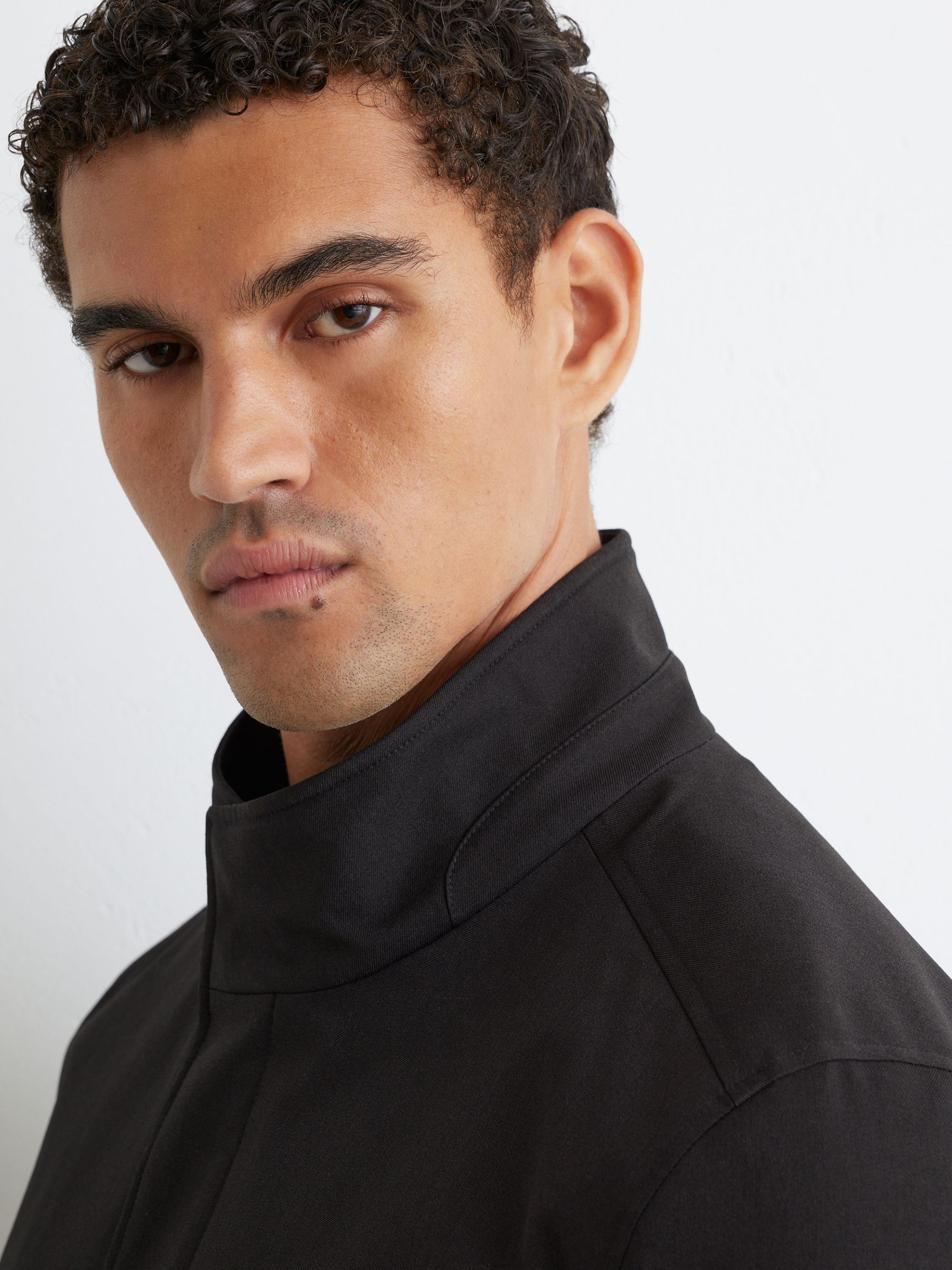 Hybrid Gilet-Insert Funnel-Neck Overcoat in Black - Image 4 of 8