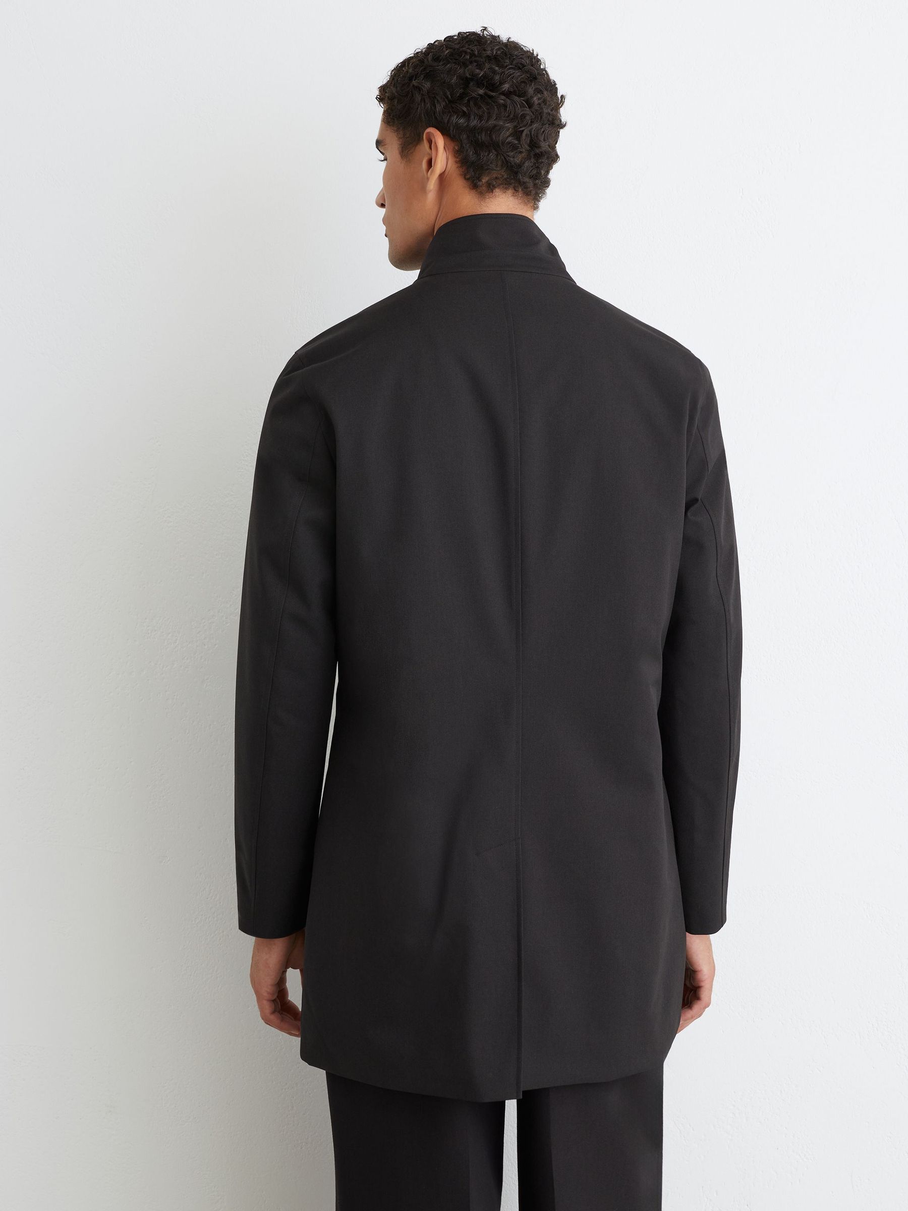 Hybrid Gilet-Insert Funnel-Neck Overcoat in Black - Image 7 of 8