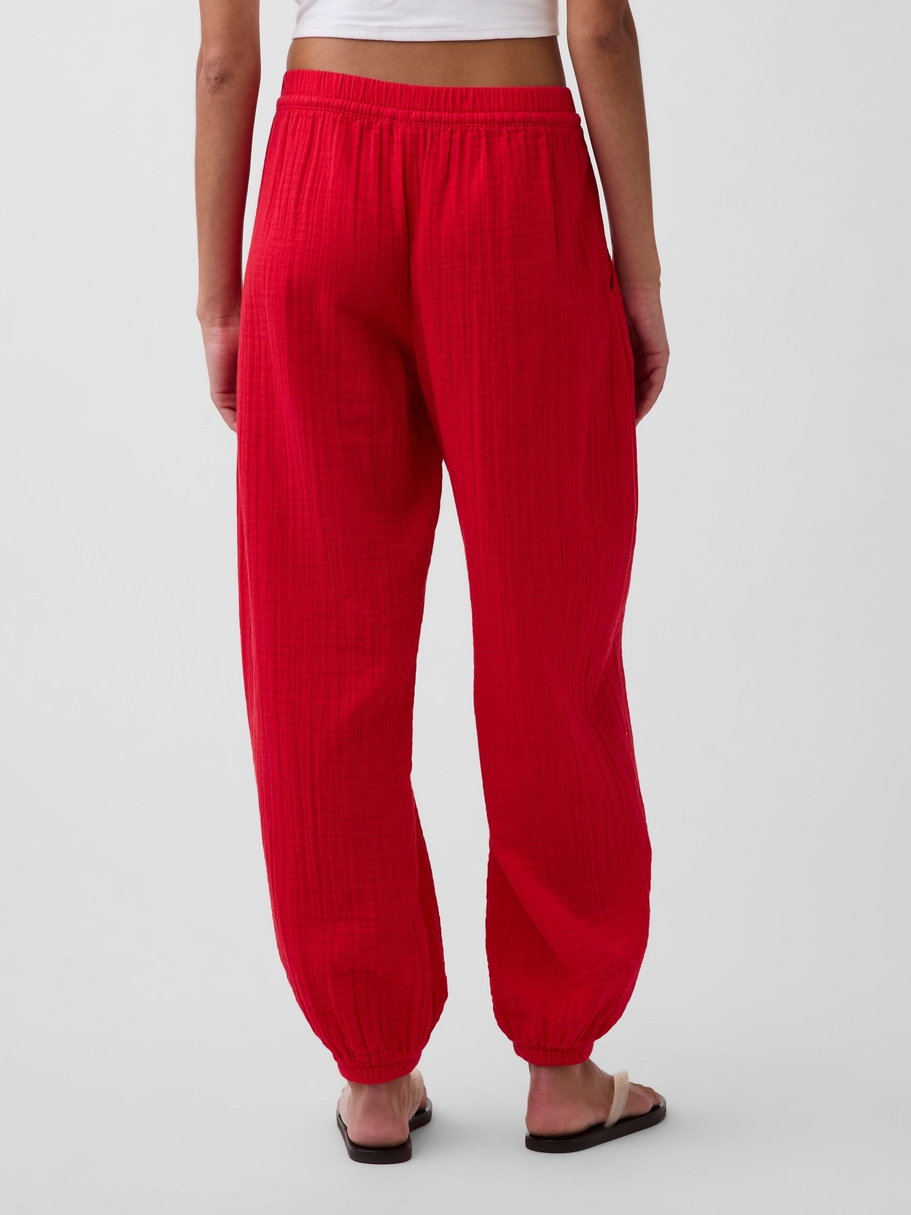 Red Gauze Easy Joggers - Image 2 of 4