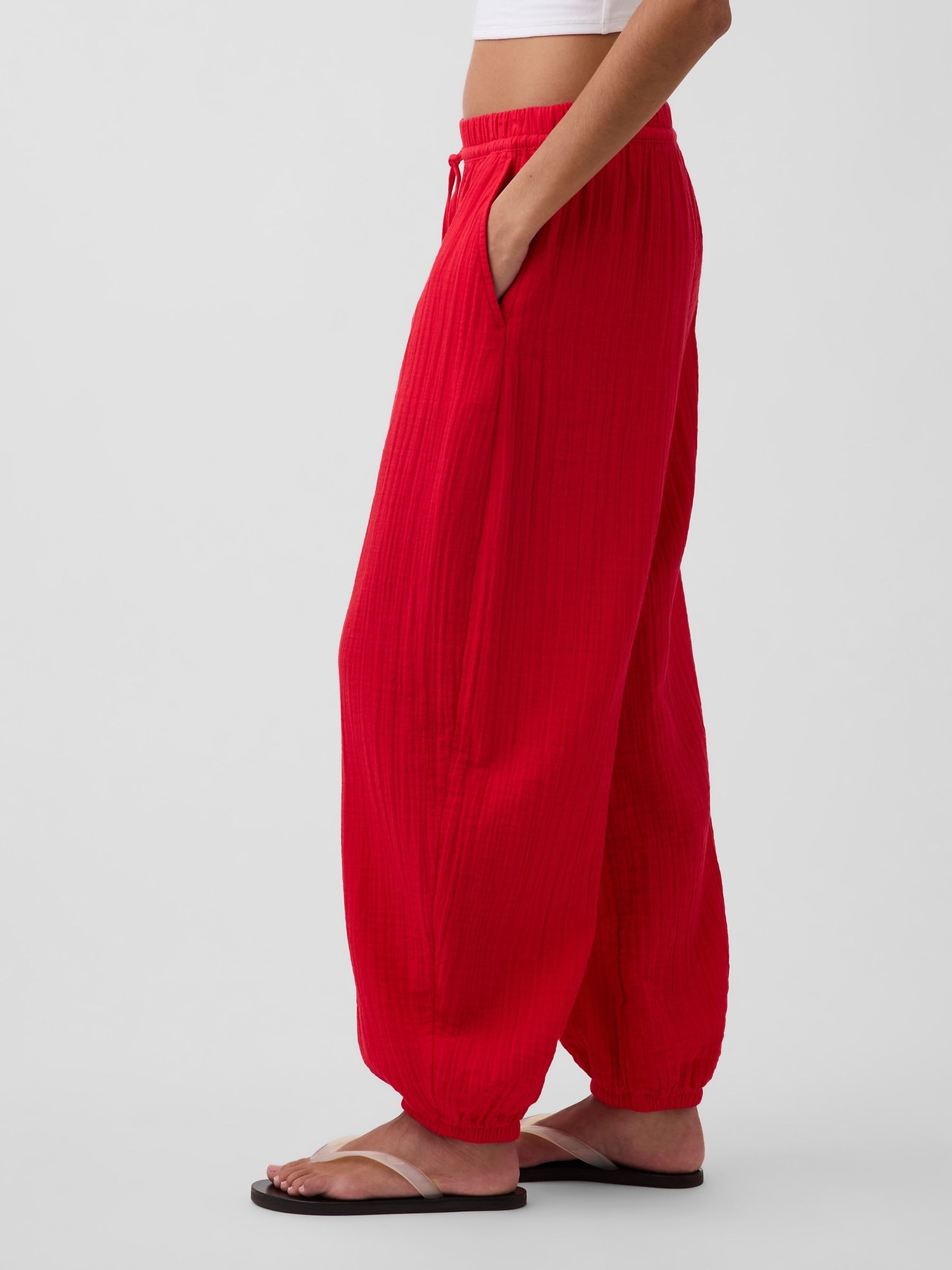 Red Gauze Easy Joggers - Image 3 of 4