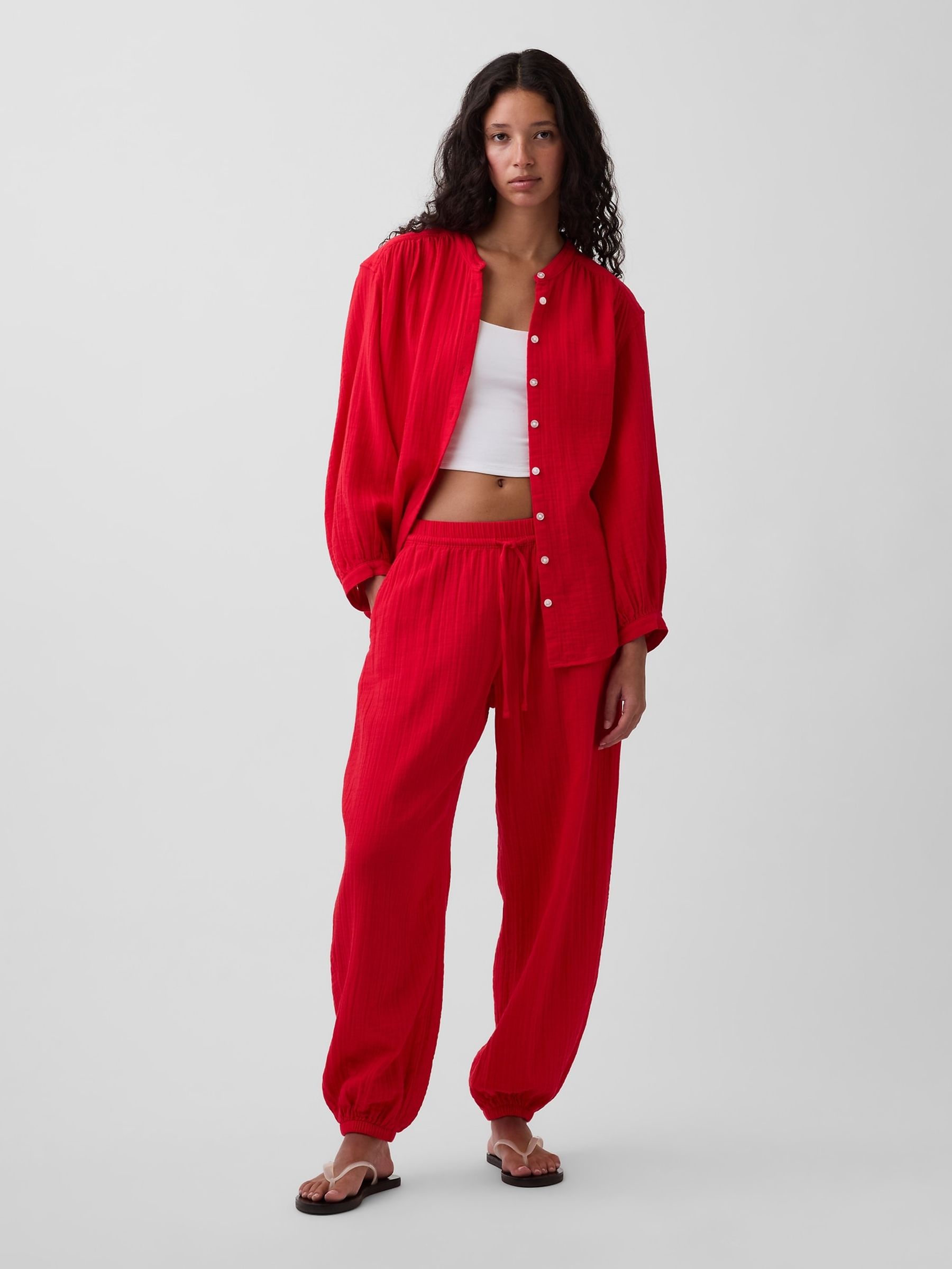 Red Gauze Easy Joggers - Image 4 of 4