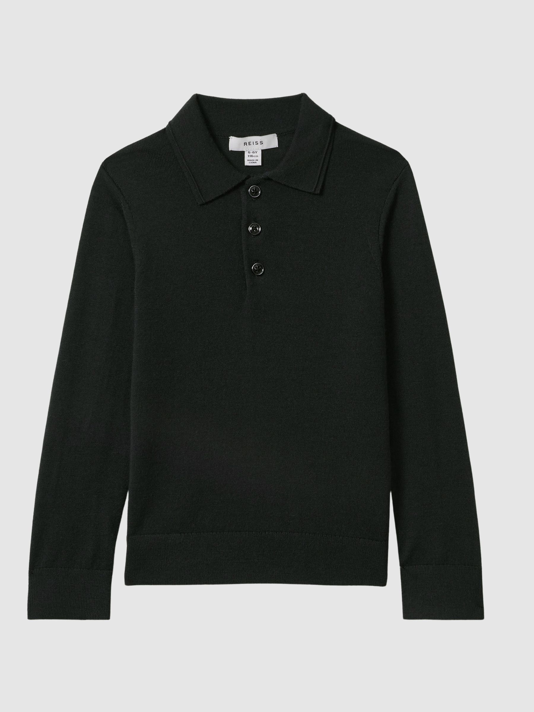 Junior Merino Wool Polo Shirt in Forest - Image 2 of 6