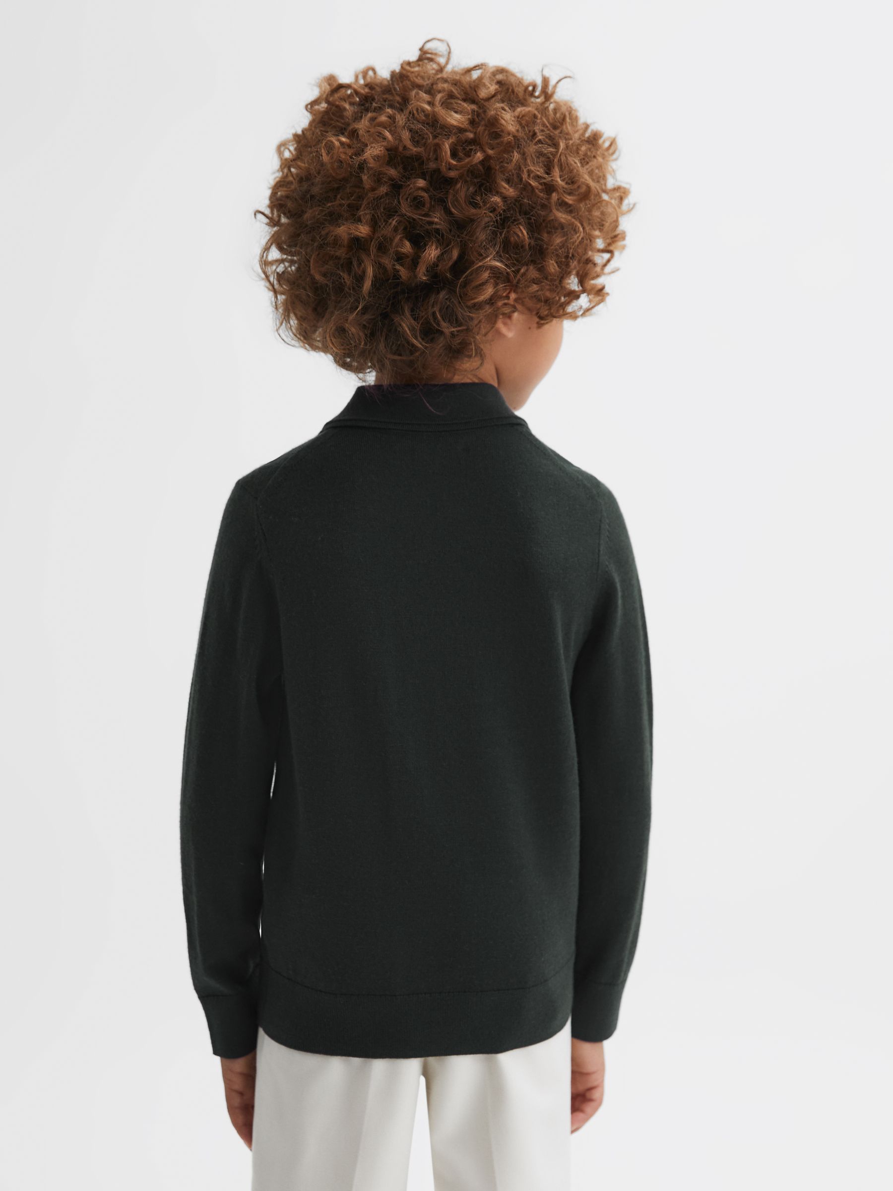Junior Merino Wool Polo Shirt in Forest - Image 5 of 6