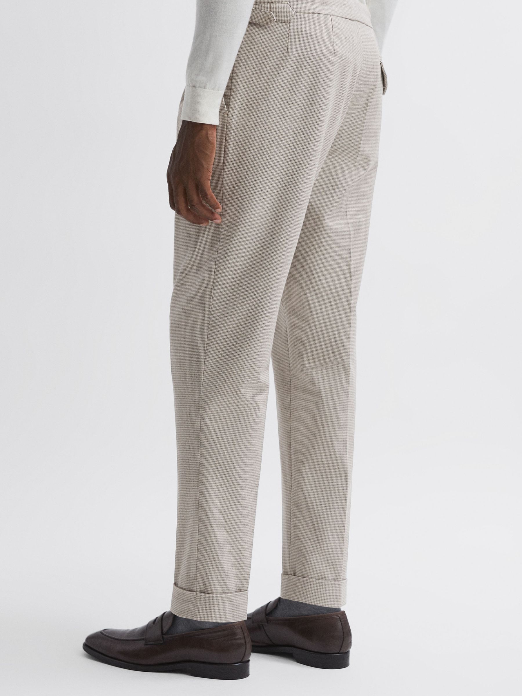 Slim Fit Puppytooth Rolled Hem Trousers in Ecru/Brown - Image 5 of 5