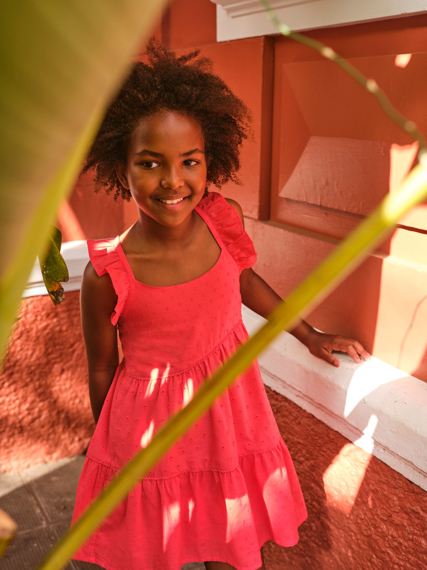 Broderie Red Frill Tiered Dress - Image 1 of 7