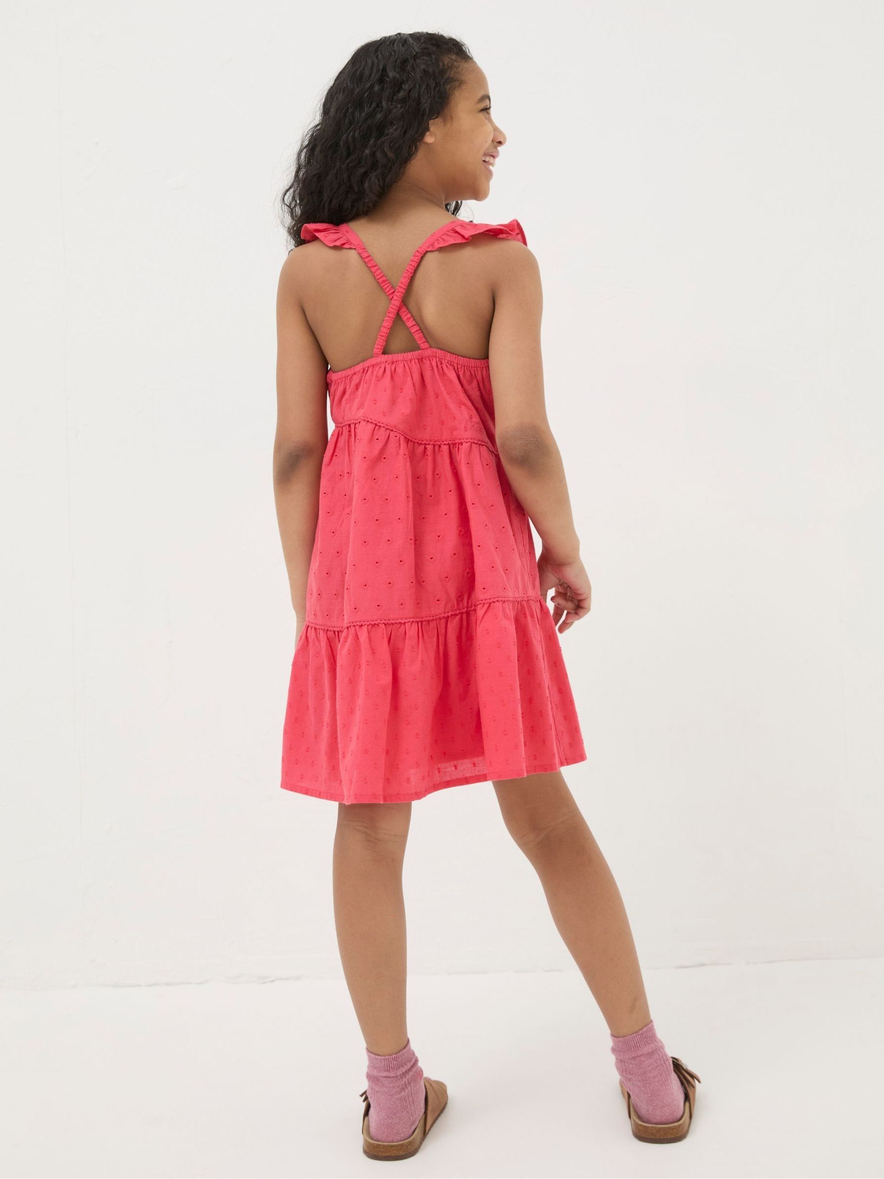 Broderie Red Frill Tiered Dress - Image 4 of 7