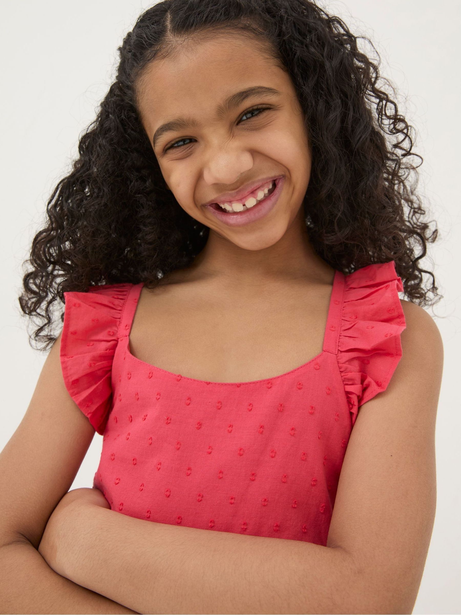 Broderie Red Frill Tiered Dress - Image 5 of 7
