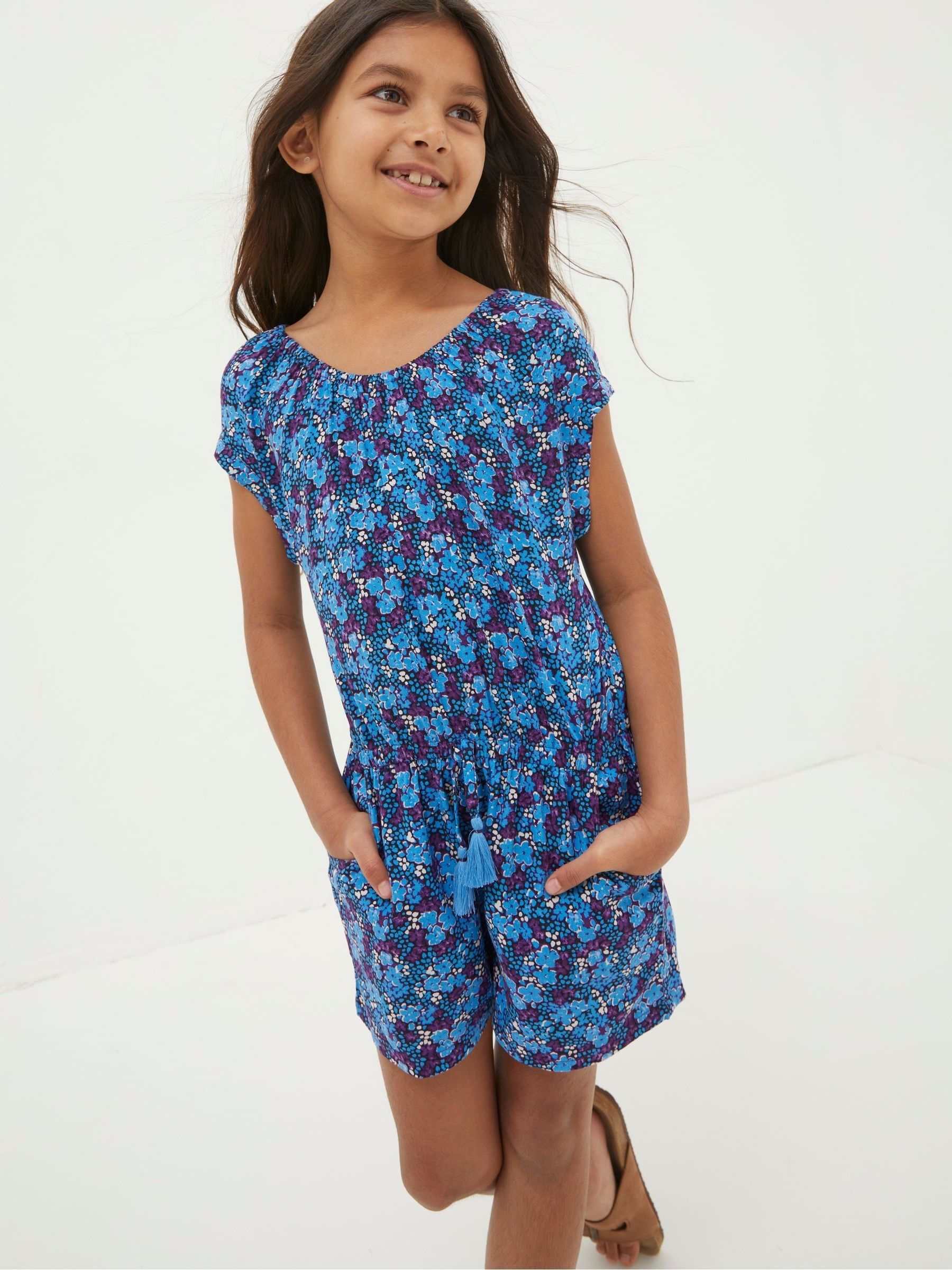 Blue Ink Floral Printed Playsuit - Image 1 of 4