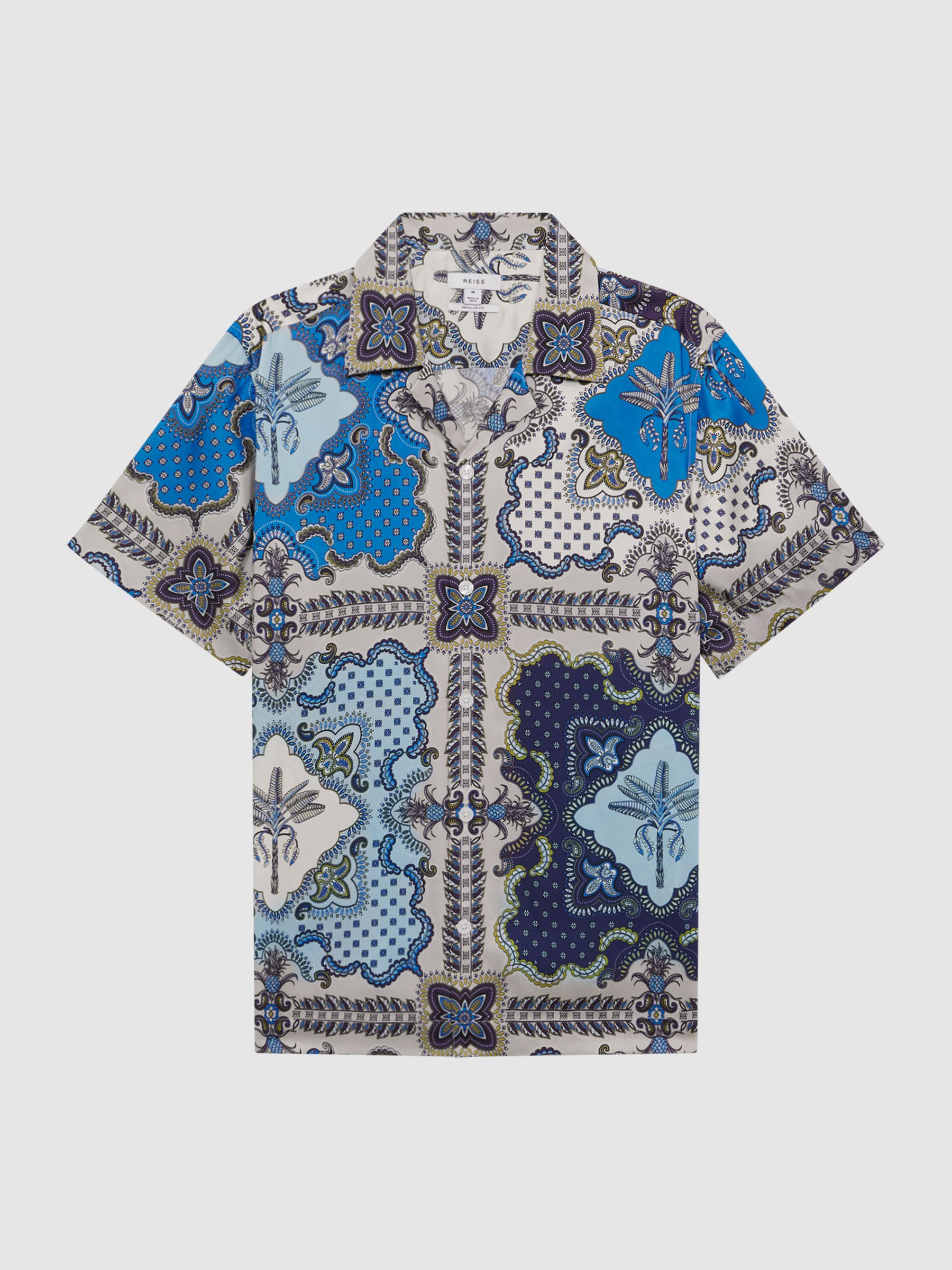 Paisley Print Cuban Collar Shirt in Blue Multi - Image 2 of 4
