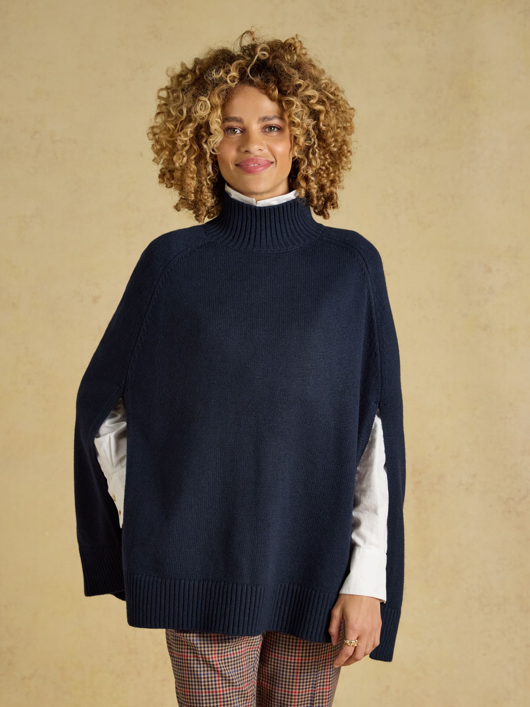 Navy High Neck Knitted Cape - Image 1 of 9 Navy High Neck Knitted Cape - Image 1 of 9