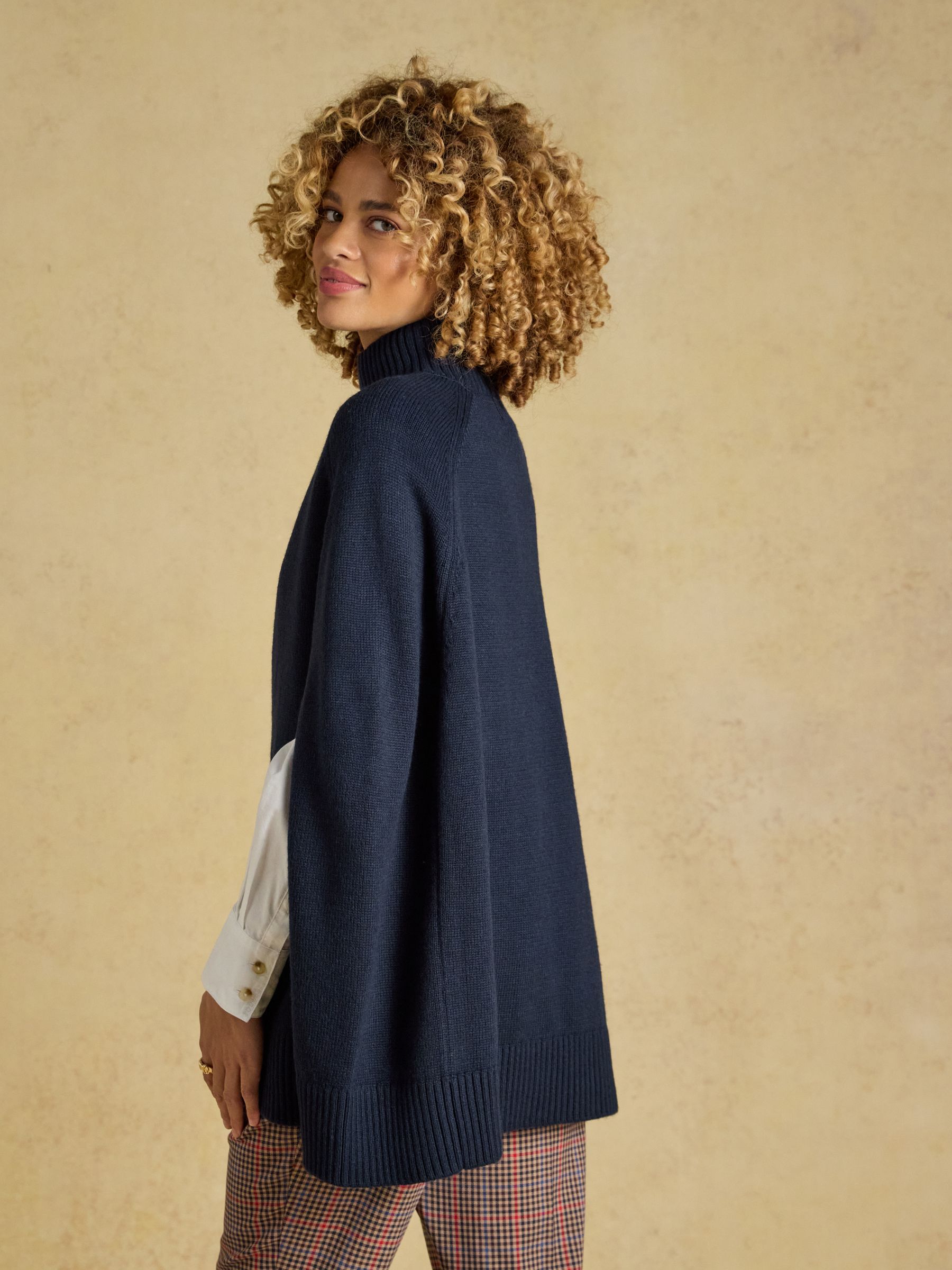 Navy High Neck Knitted Cape - Image 2 of 9 Navy High Neck Knitted Cape - Image 2 of 9