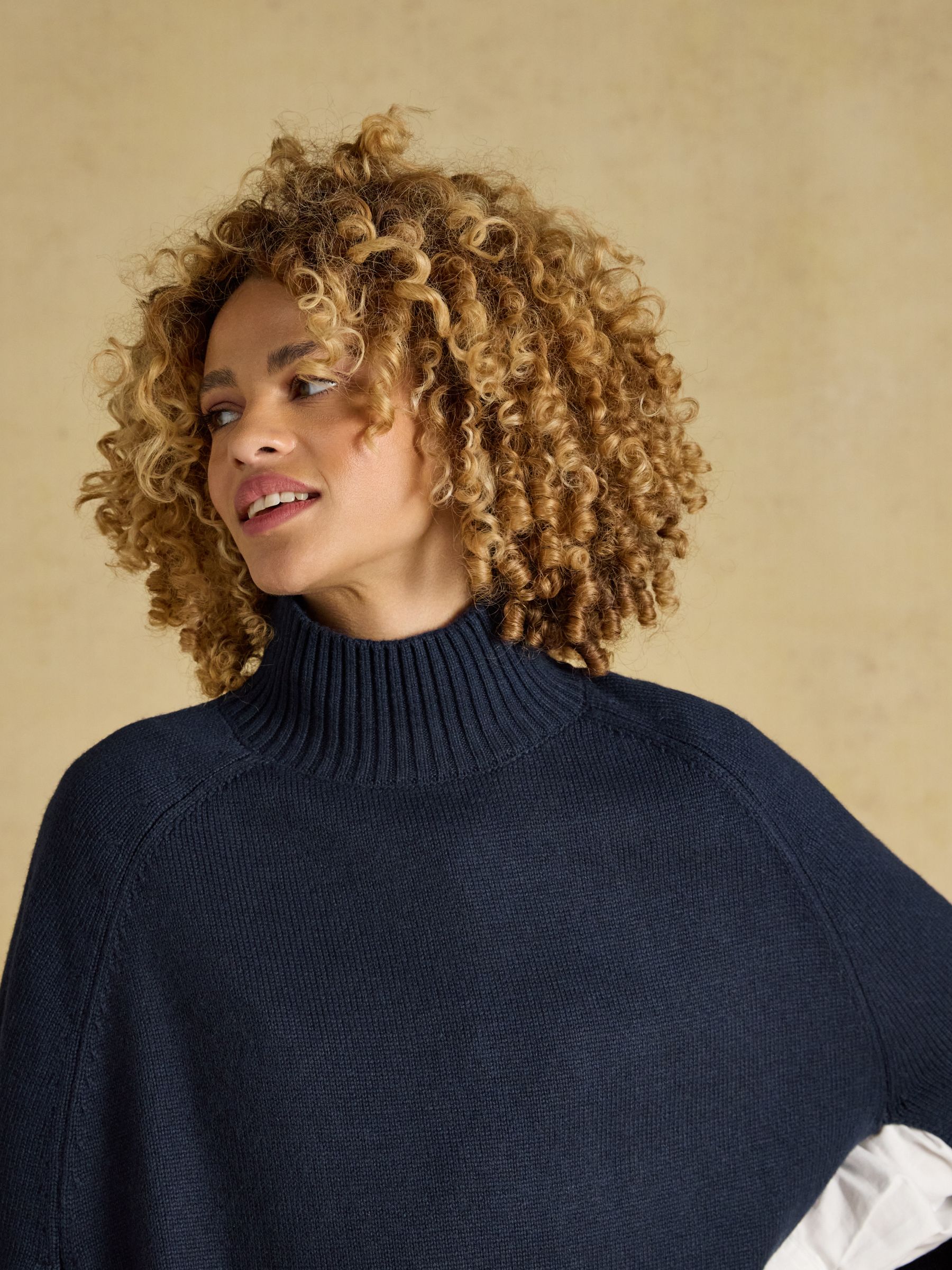 Navy High Neck Knitted Cape - Image 4 of 9