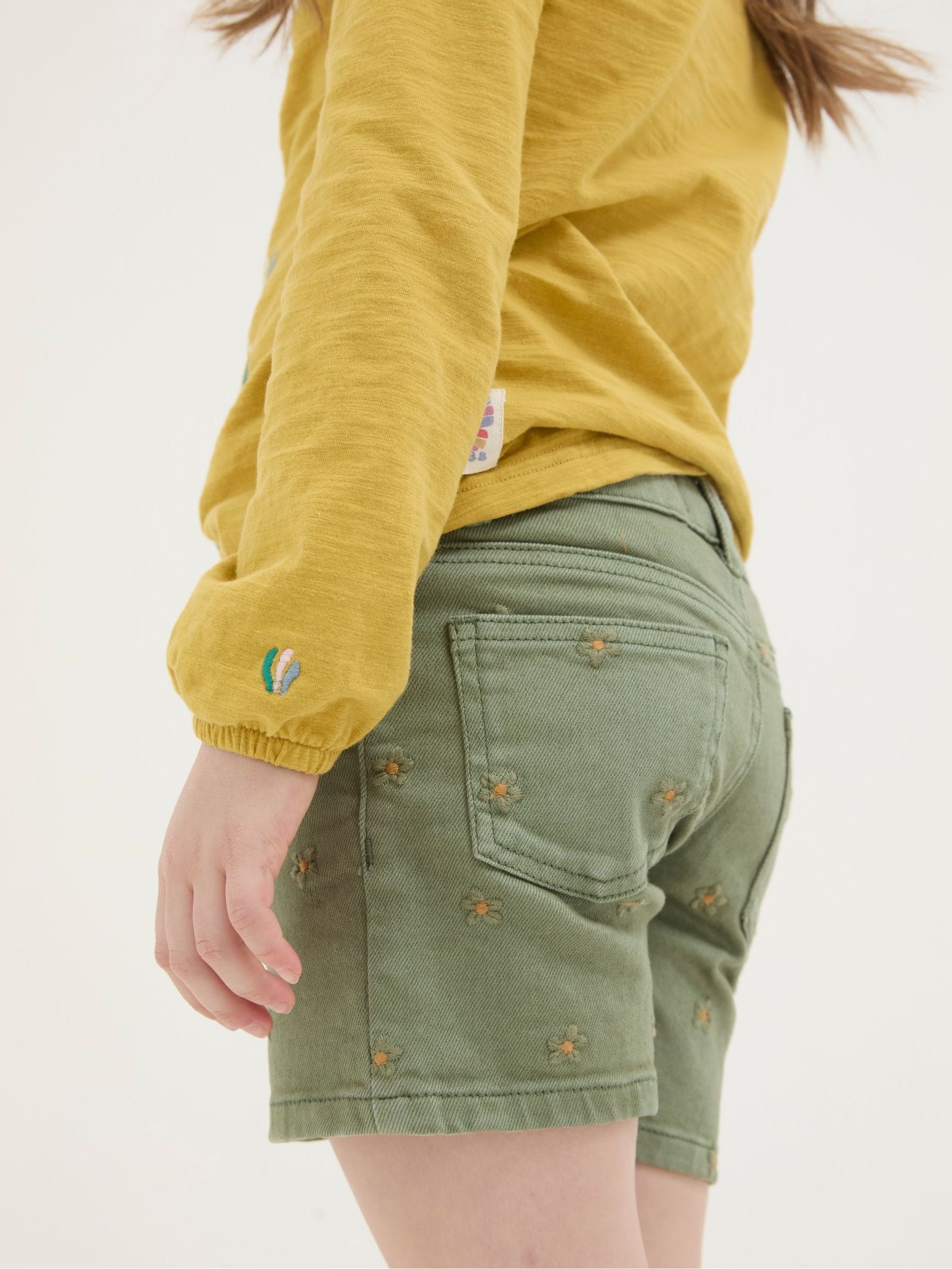 Daisy Green Embroidered Denim Shorts - Image 2 of 4