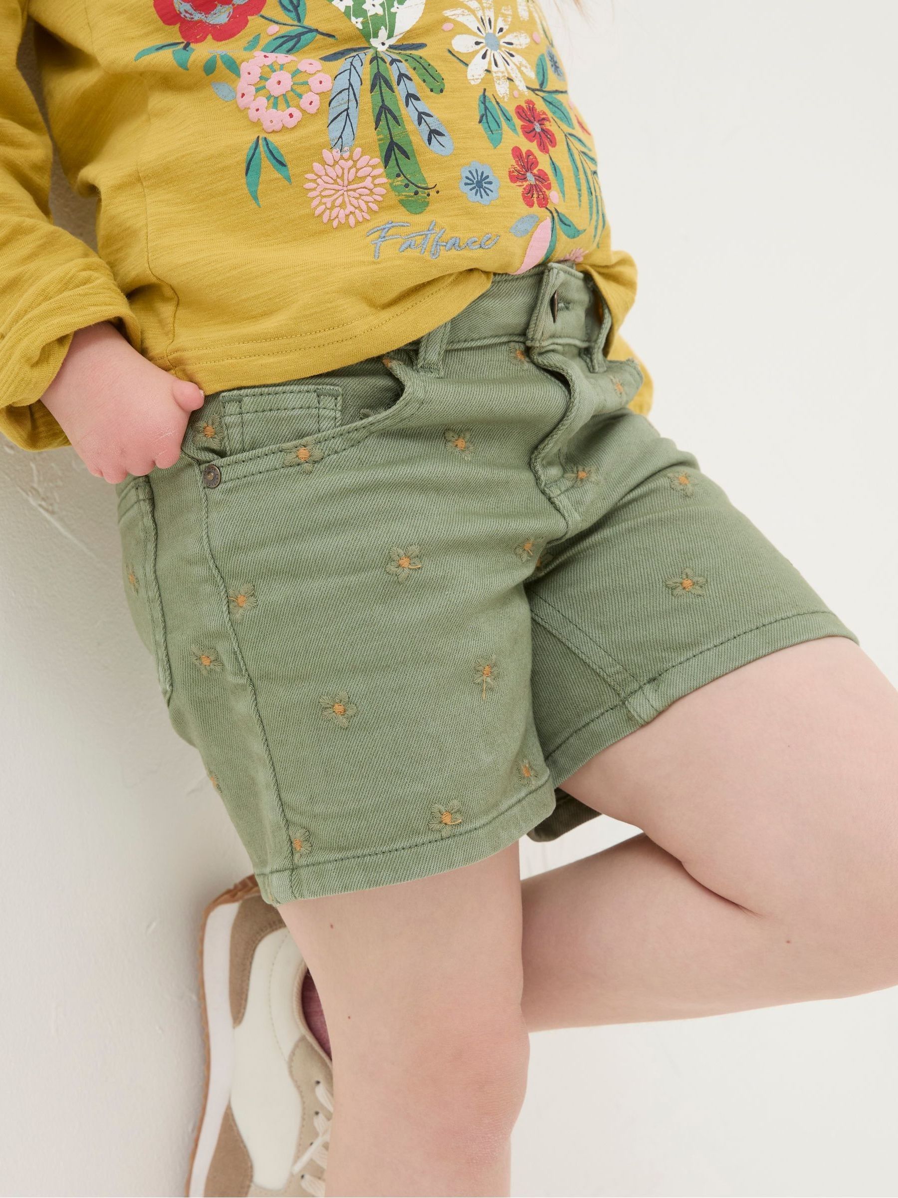 Daisy Green Embroidered Denim Shorts - Image 3 of 4