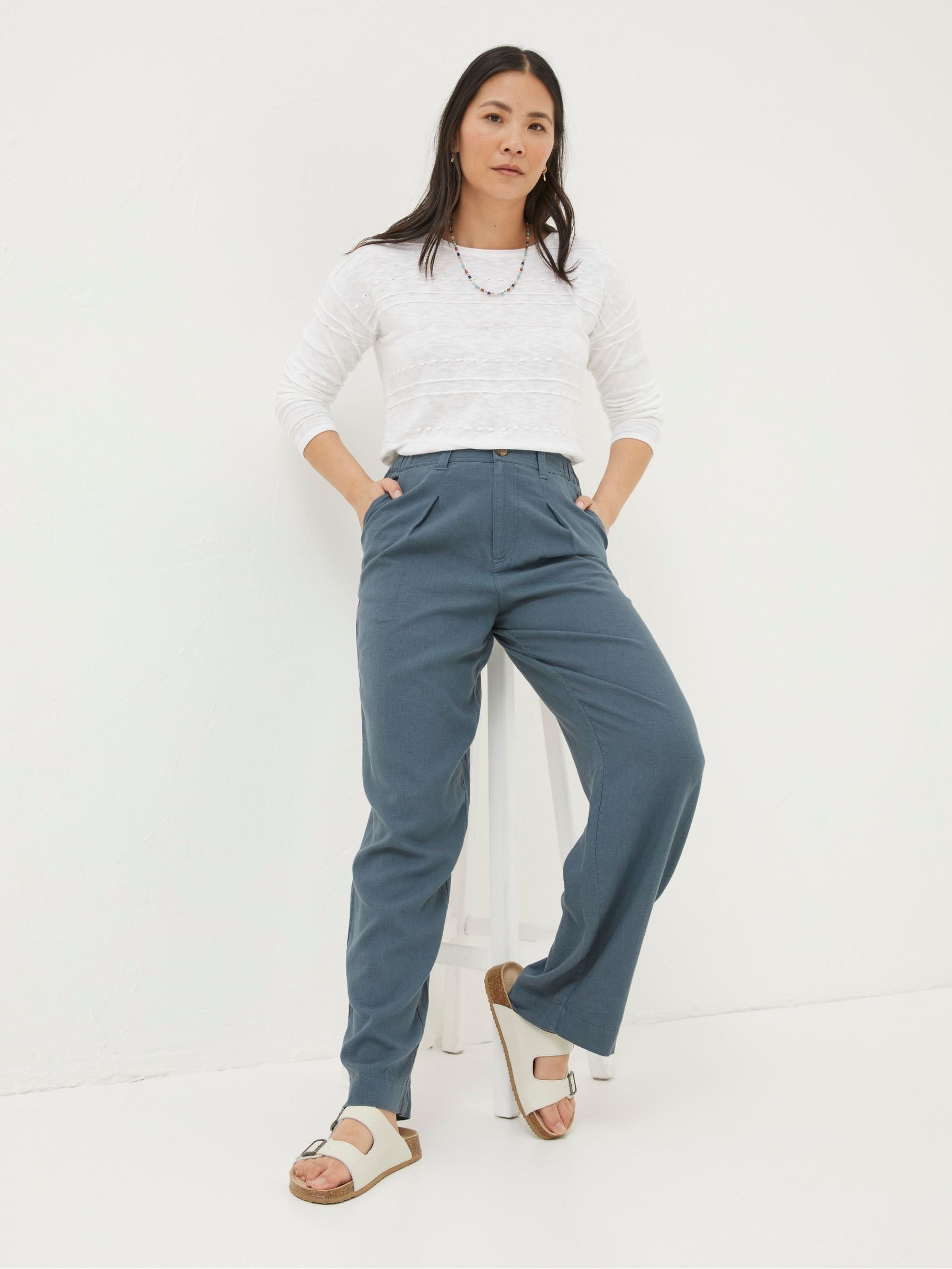 Pendeen Blue Linen Blend Trousers - Image 3 of 5