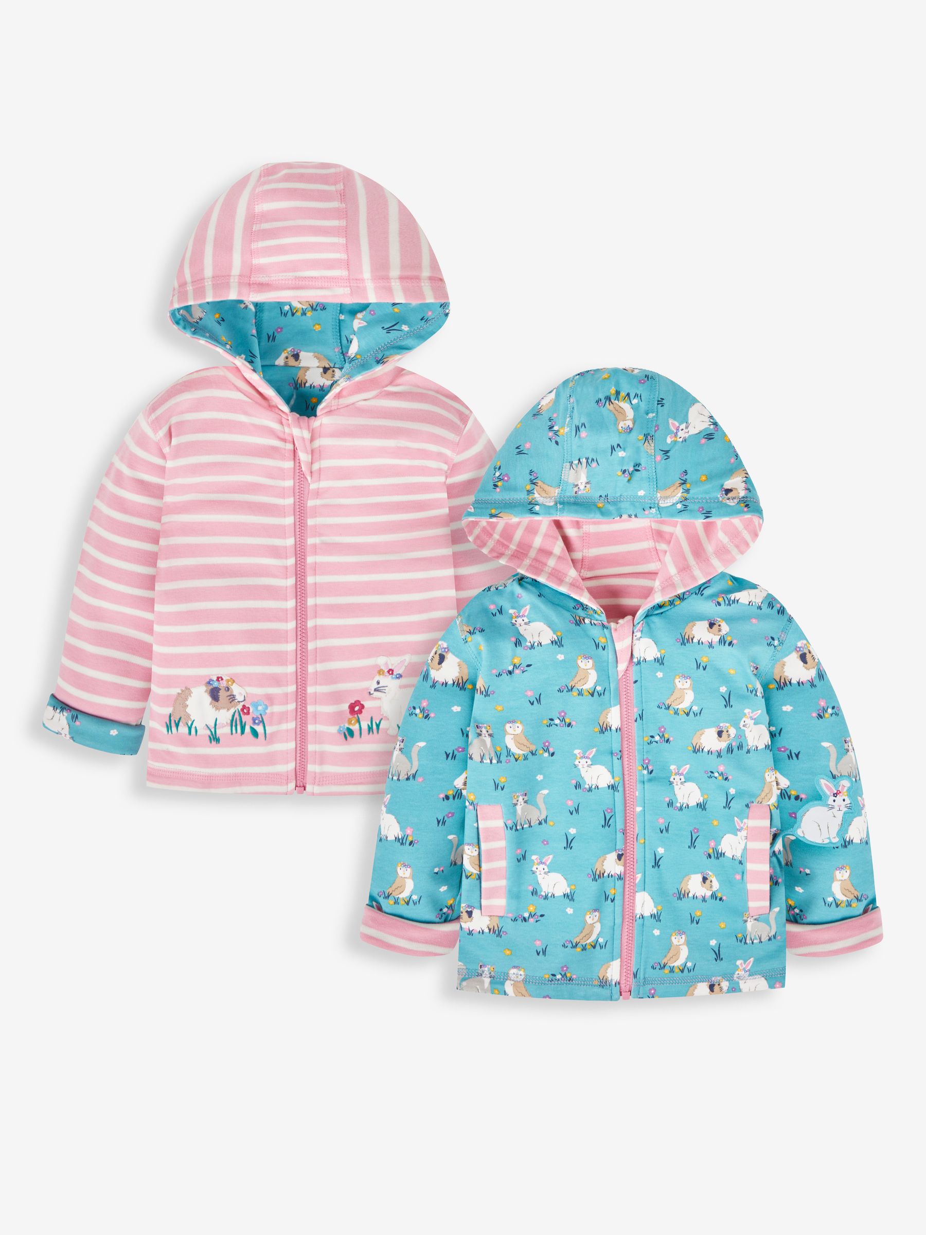 Pink Animal Friends Appliqué Reversible Hoodie With Pet In Pocket - Image 1 of 7