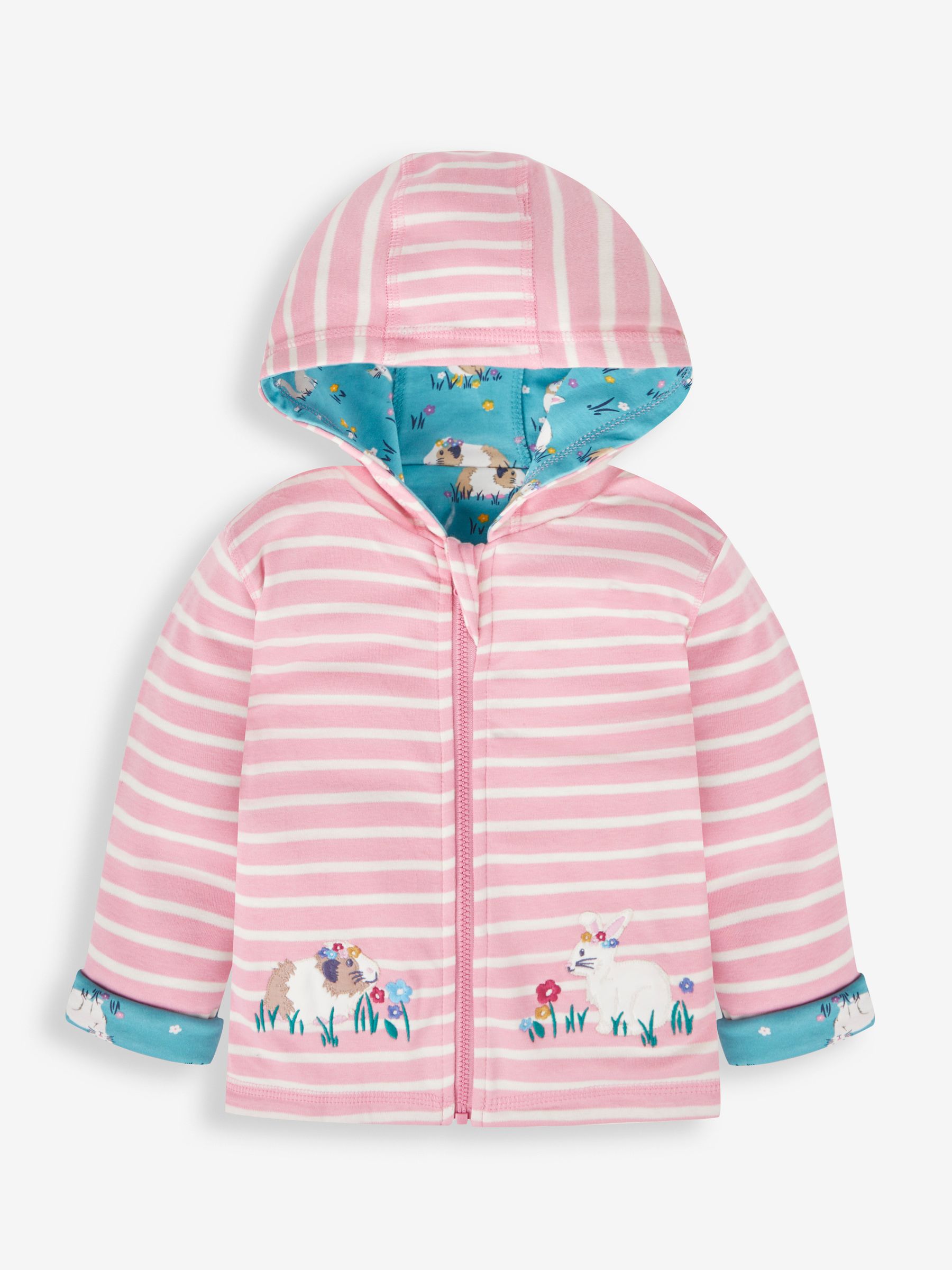 Pink Animal Friends Appliqué Reversible Hoodie With Pet In Pocket - Image 2 of 7