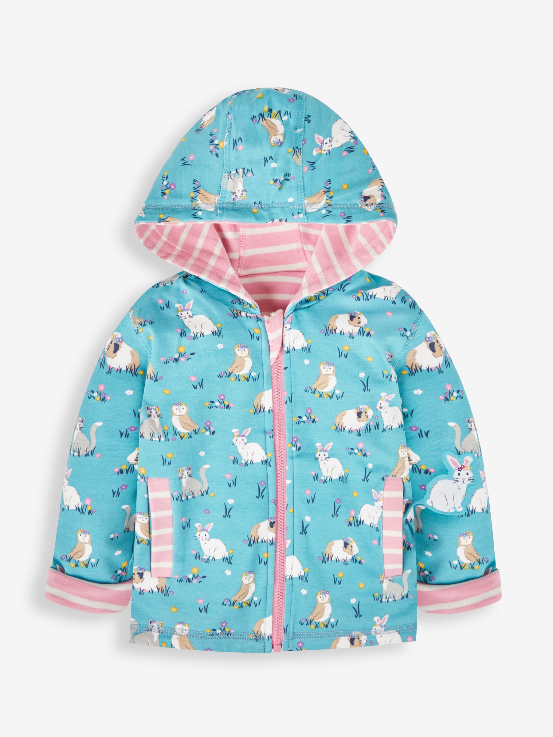 Pink Animal Friends Appliqué Reversible Hoodie With Pet In Pocket - Image 3 of 7